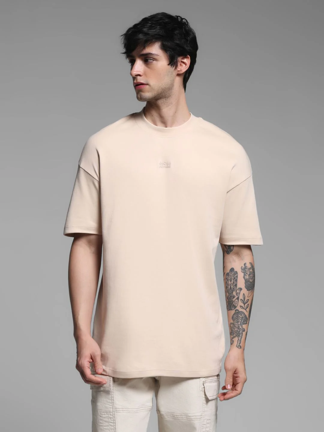 Beige Cotton Oversized T-shirt - Image 2