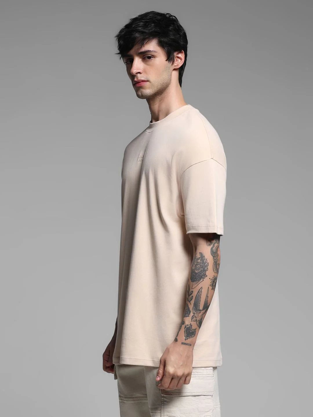 Beige Cotton Oversized T-shirt - Image 3