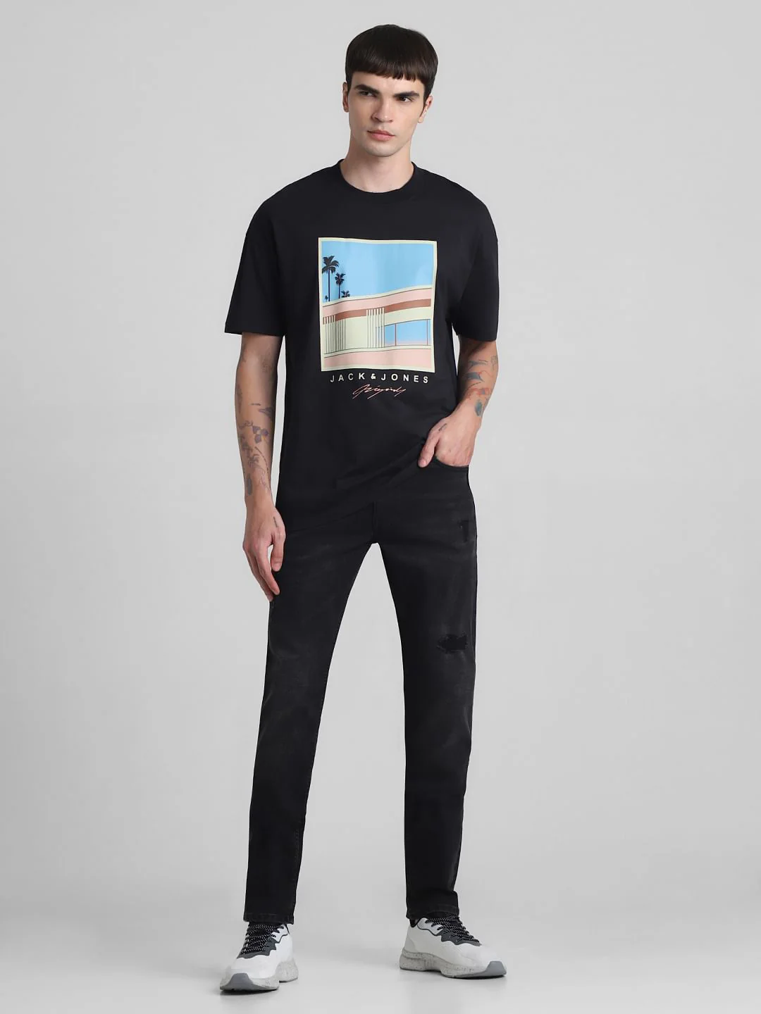 Black Graphic Print Oversized T-shirt - Image 6