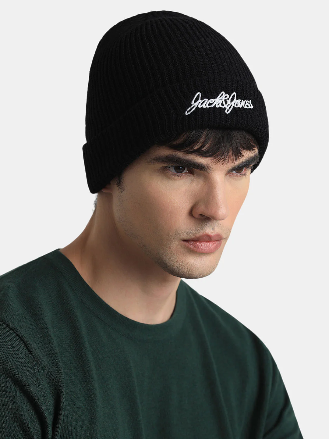 Black Knitted Logo Print Beanie - Image 4