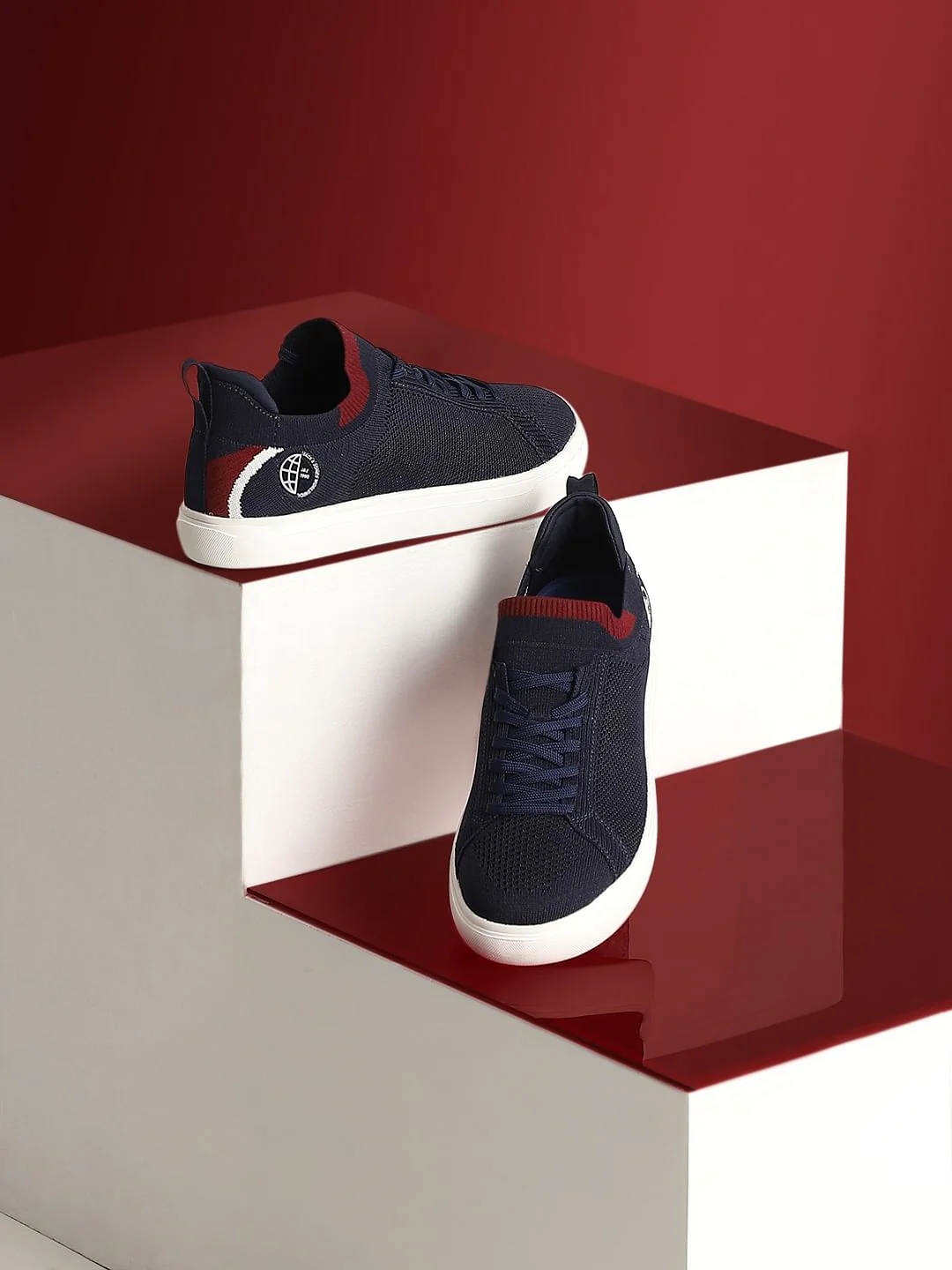 Navy Blue Knit Sneakers