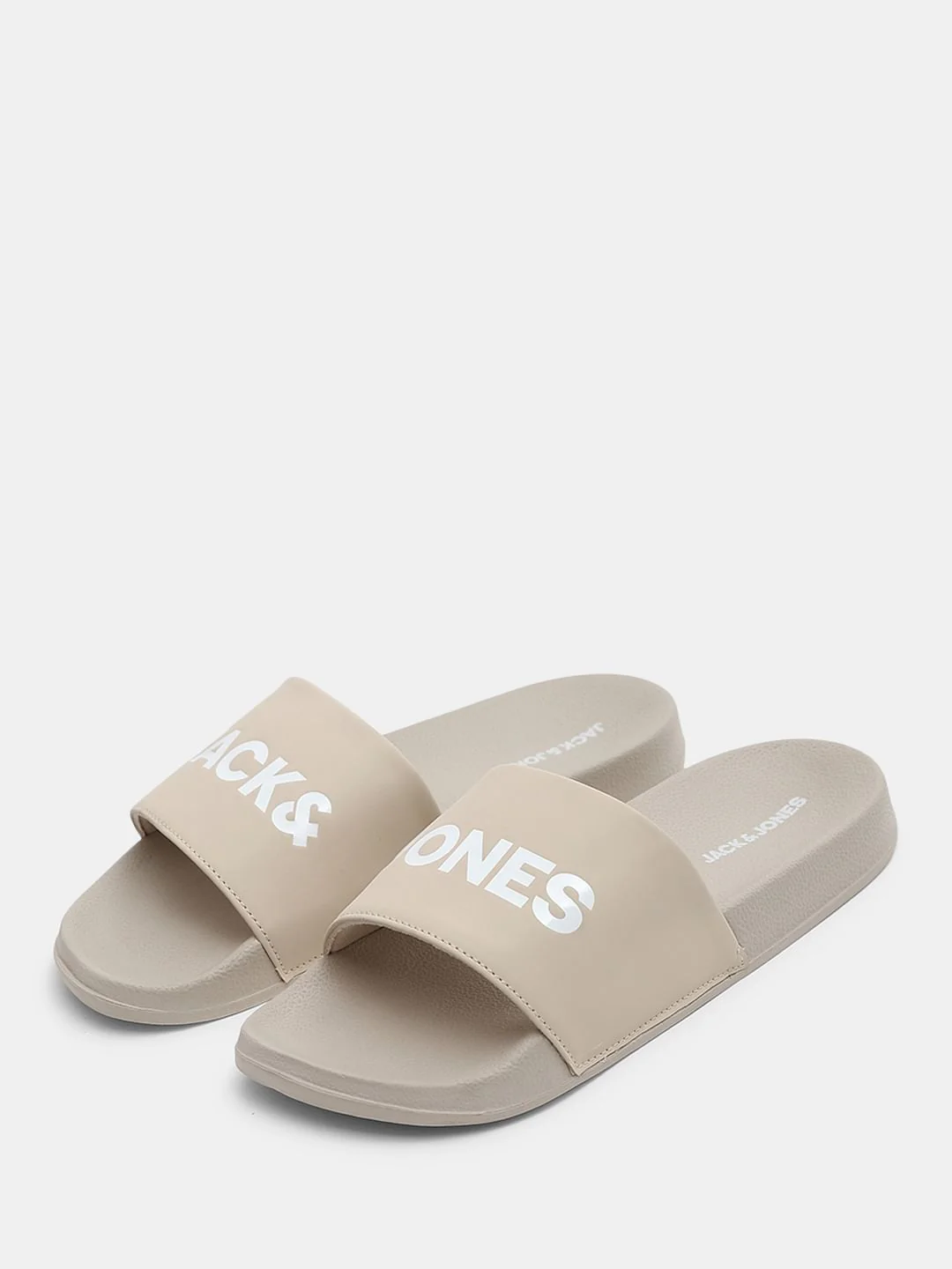 Beige Logo Print Pool Sliders - Image 6