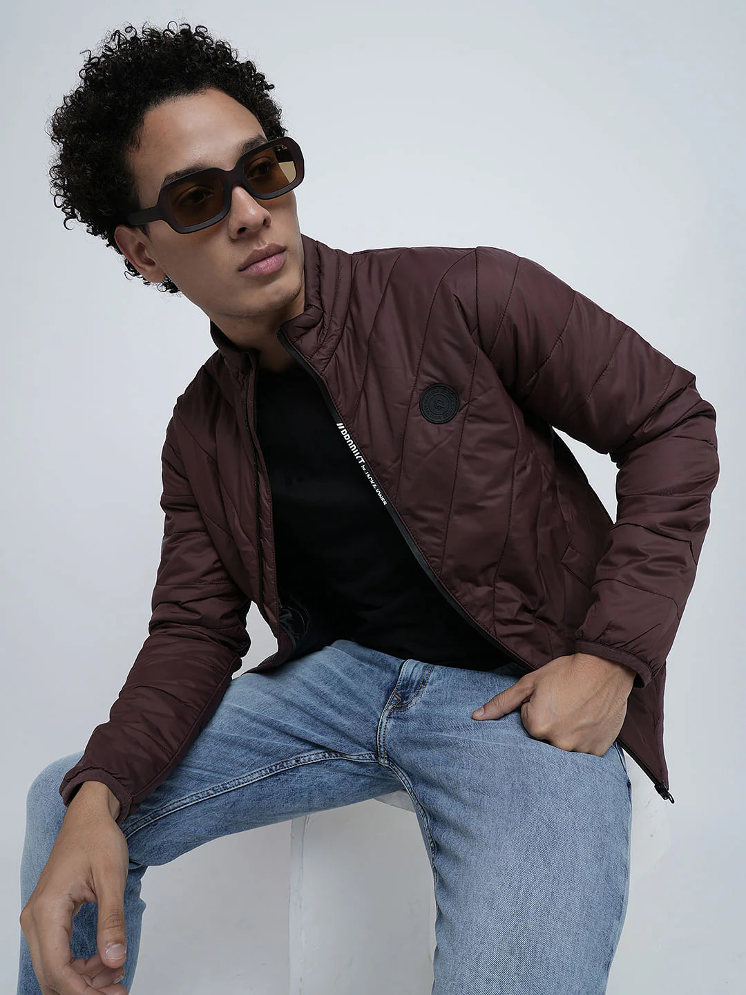PRODUKT by JACK&JONES Maroon High-Neck Puffer Jacket