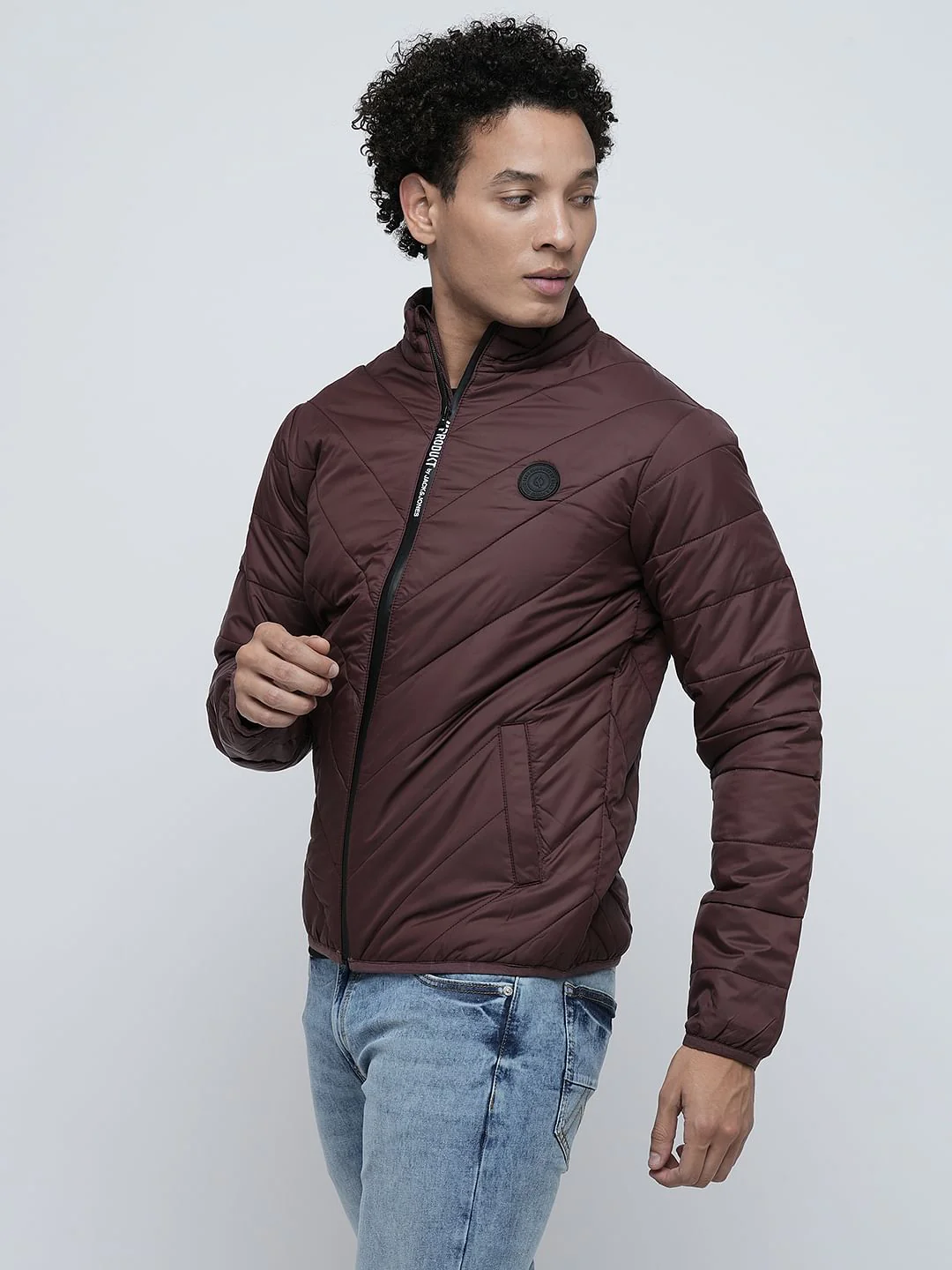 PRODUKT by JACK&JONES Maroon High-Neck Puffer Jacket - Image 3