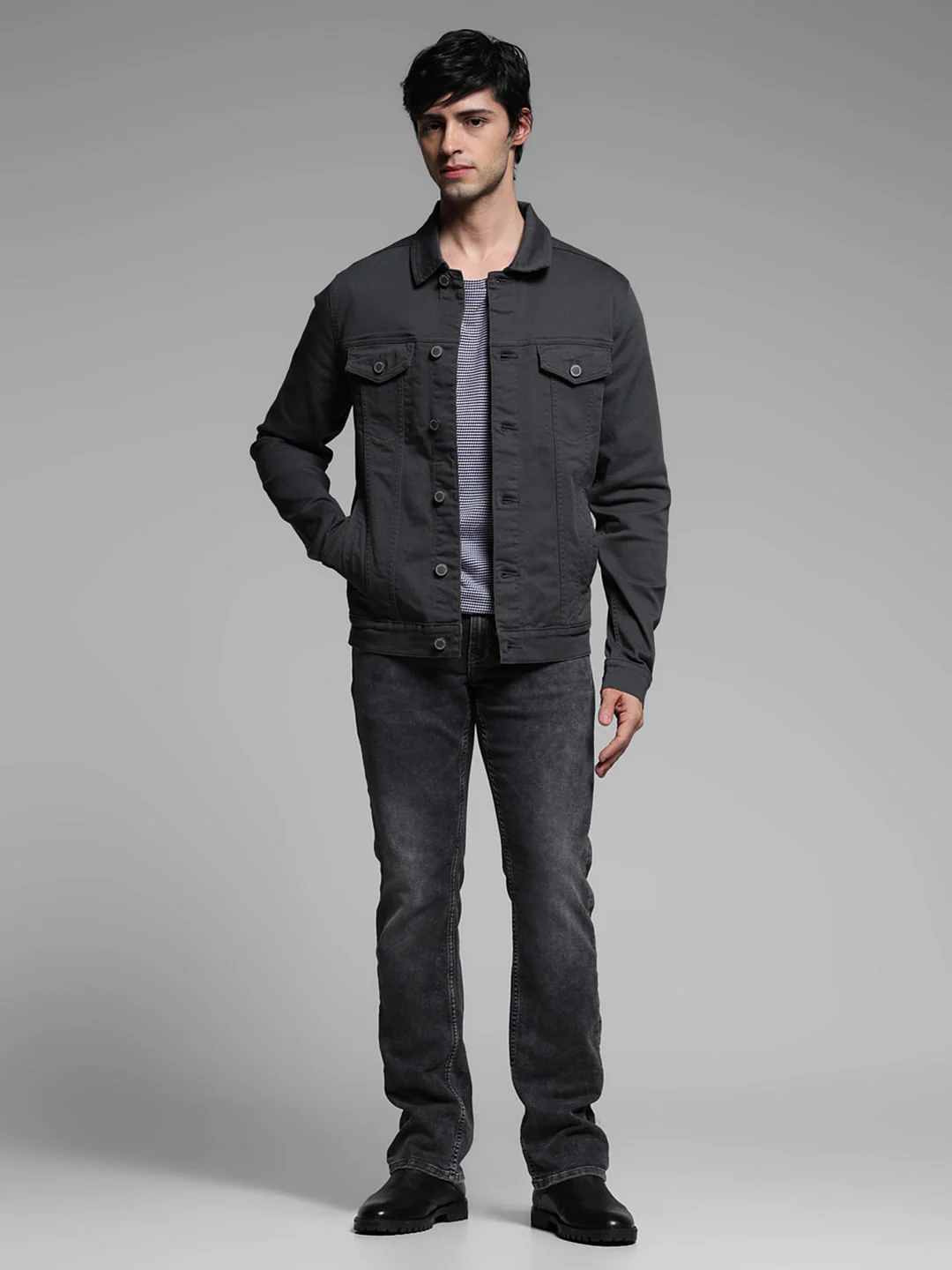 Grey Cotton Denim Jacket - Image 6