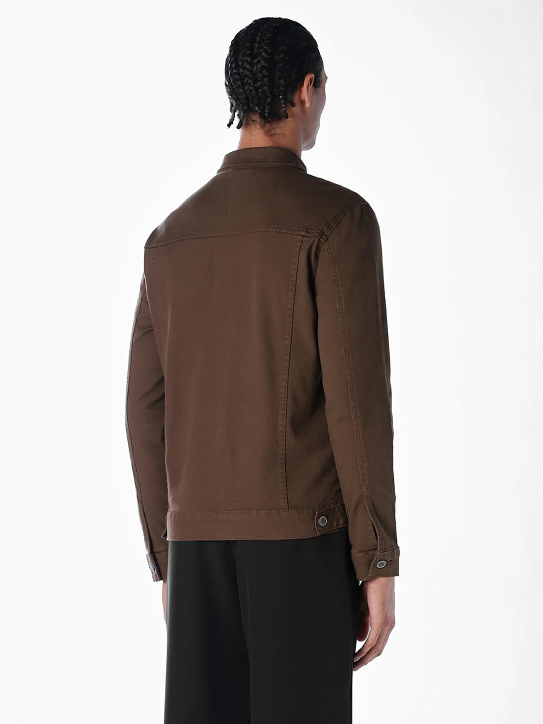 Dark Brown Regular Fit Denim Jacket - Image 4