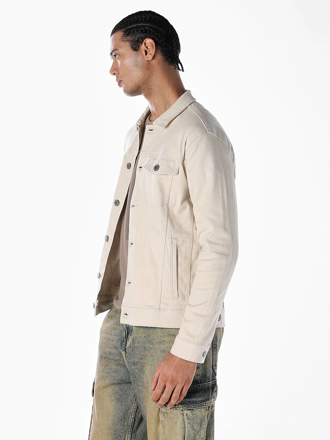 Beige Regular Denim Jacket - Image 3