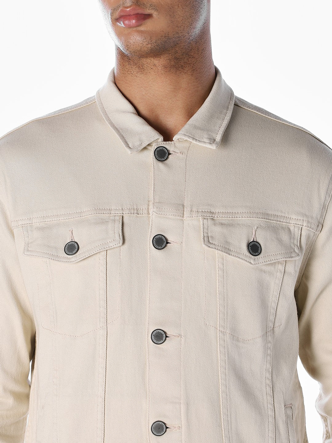 Beige Regular Denim Jacket - Image 5