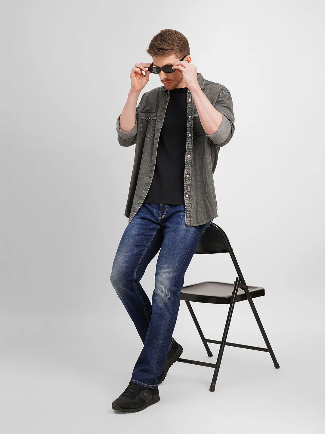 Dark Blue Mid Rise Clark Regular Fit Jeans