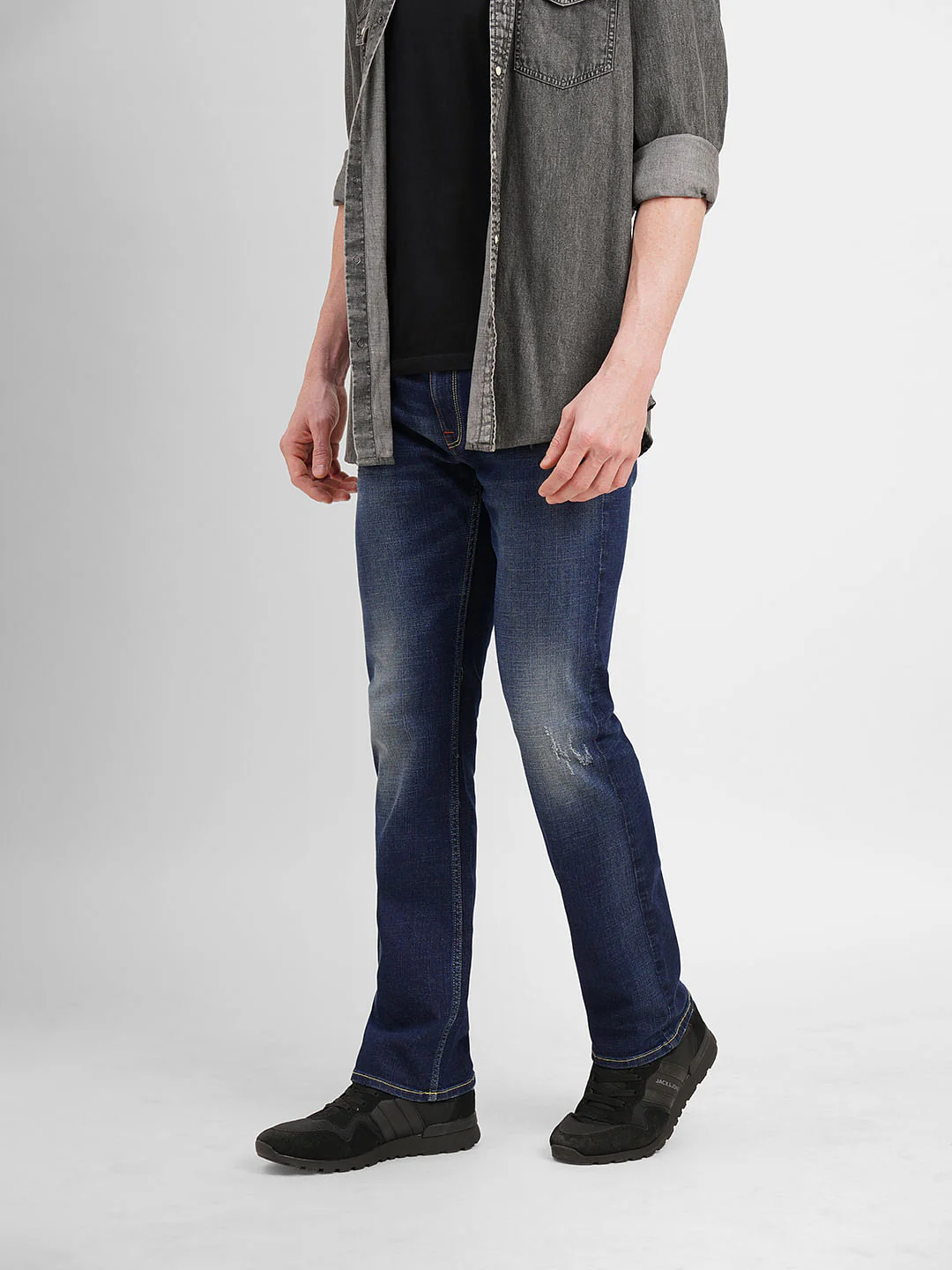 Dark Blue Mid Rise Clark Regular Fit Jeans - Image 3