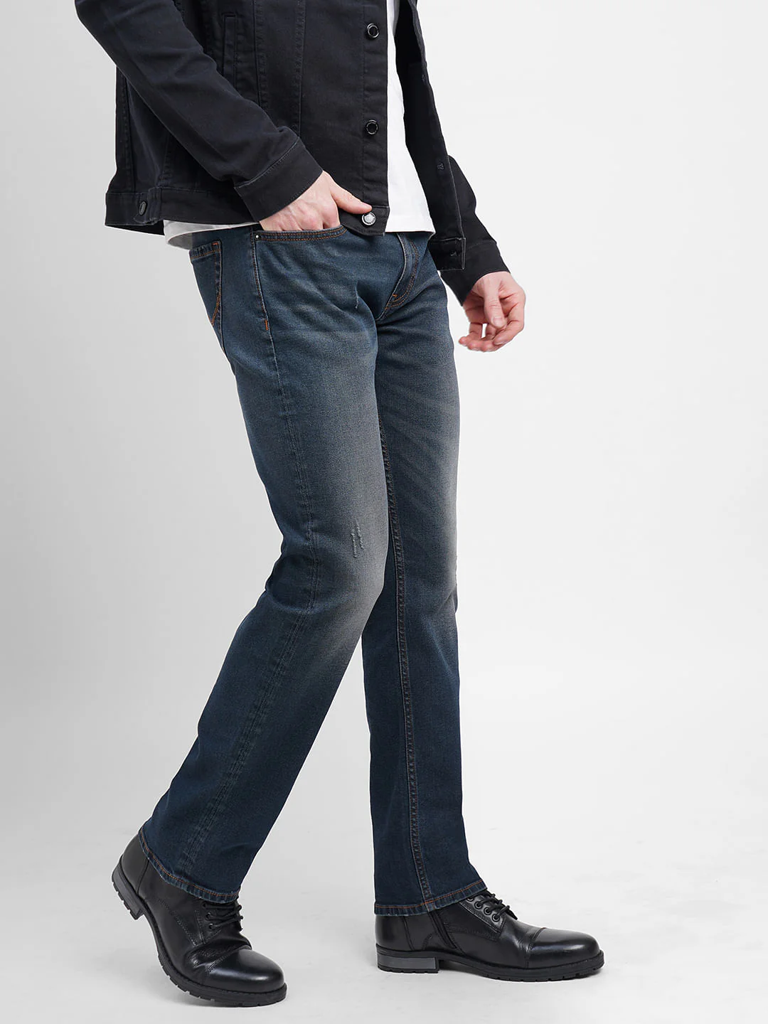 Dark Blue Mid Rise Clark Regular Fit Jeans - Image 3