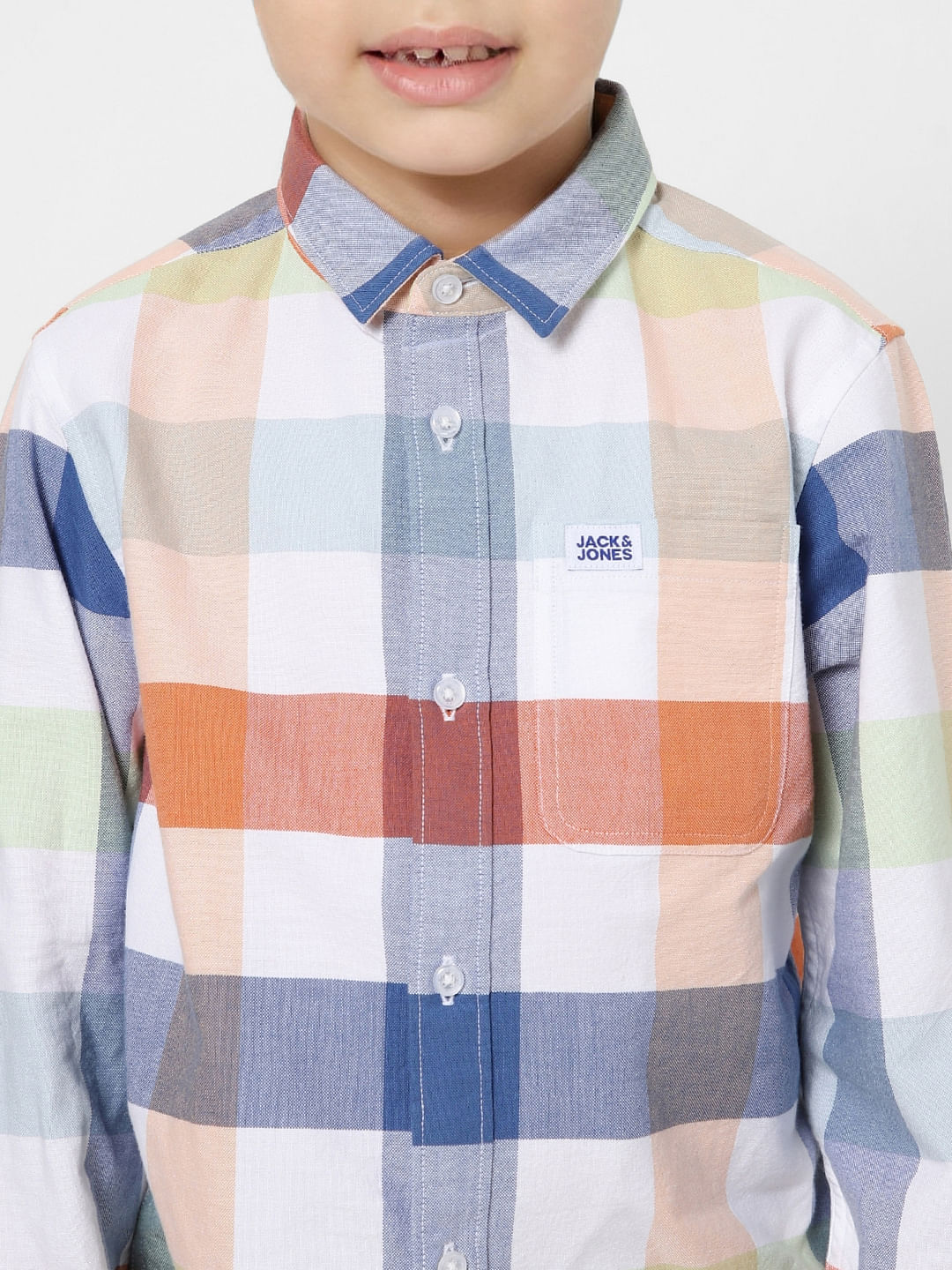 Boys White Check Full Sleeves Shirt - Image 4