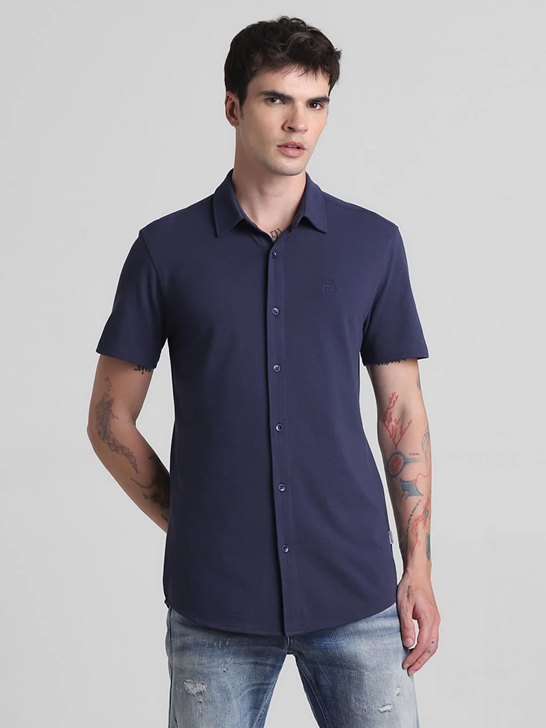 Blue Knitted Short Sleeves Shirt - Image 2