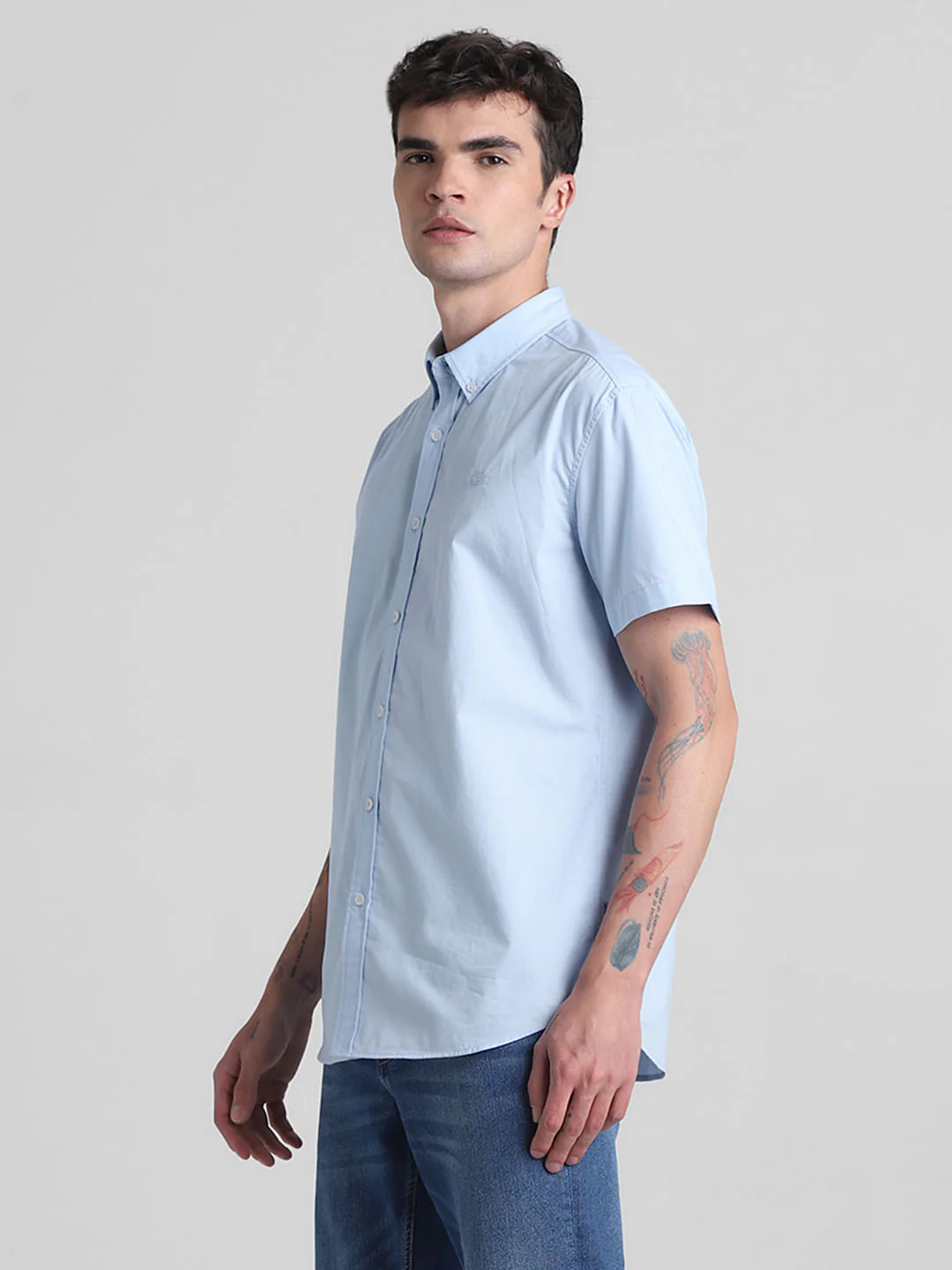 Blue Cotton Short Sleeves Shirt - Image 3