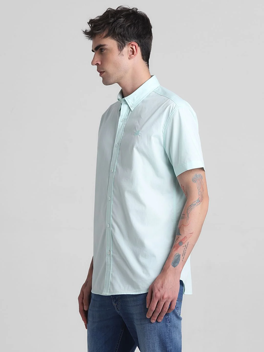 Green Cotton Short Sleeves Shirt - Image 3