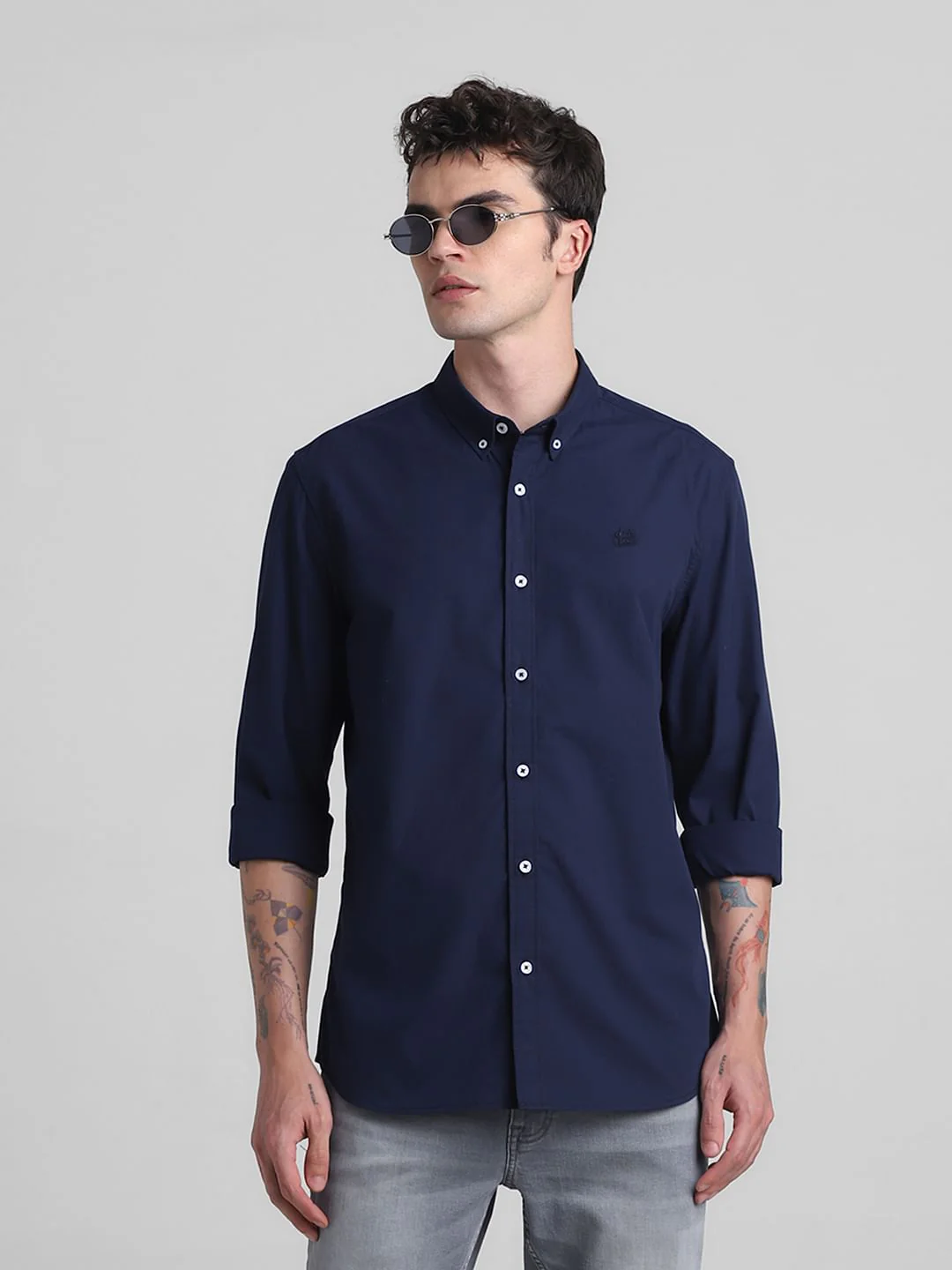 Dark Blue Cotton Full Sleeves Shirt