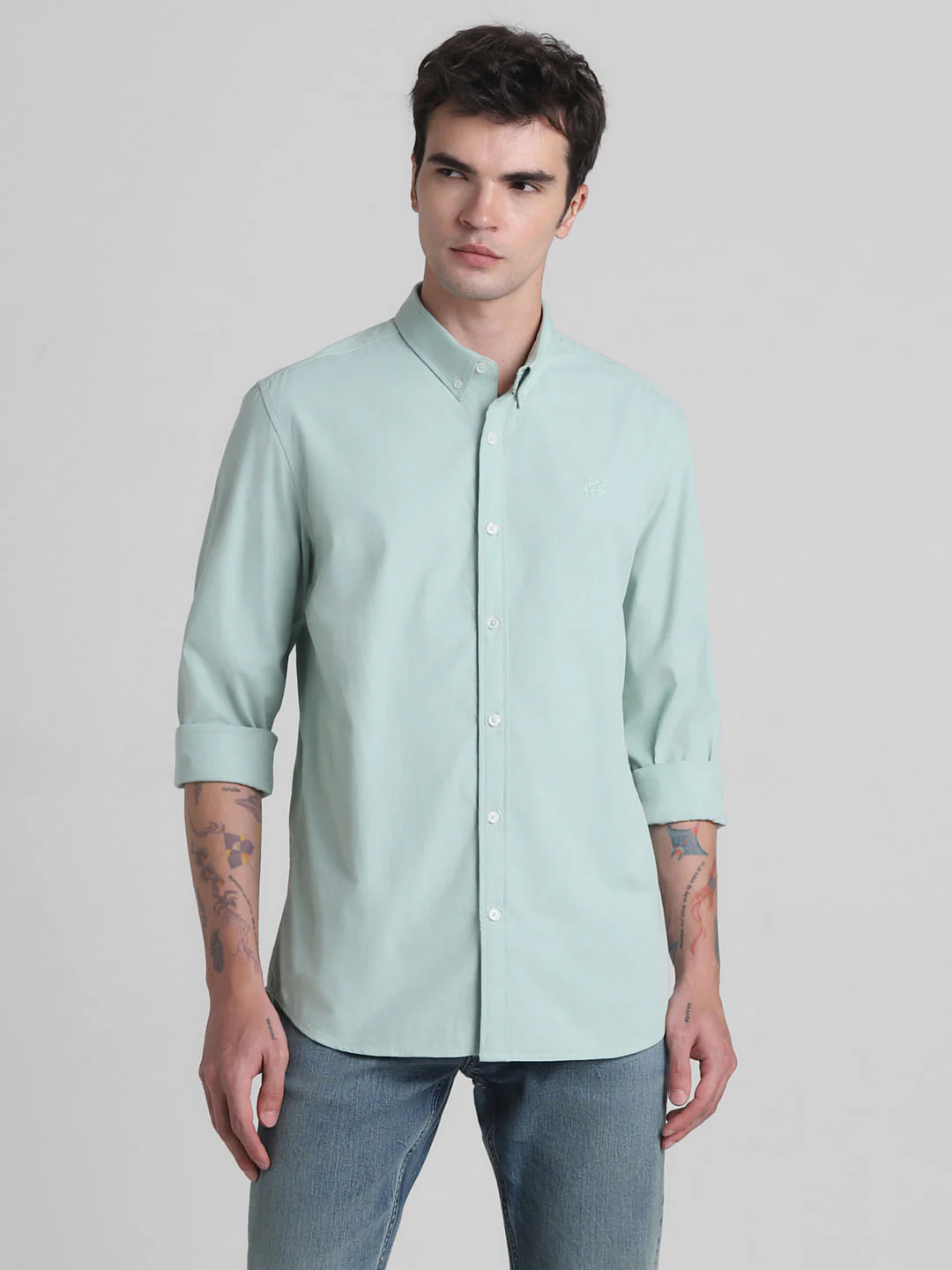 Green Cotton Full Sleeves Shirt - Image 2