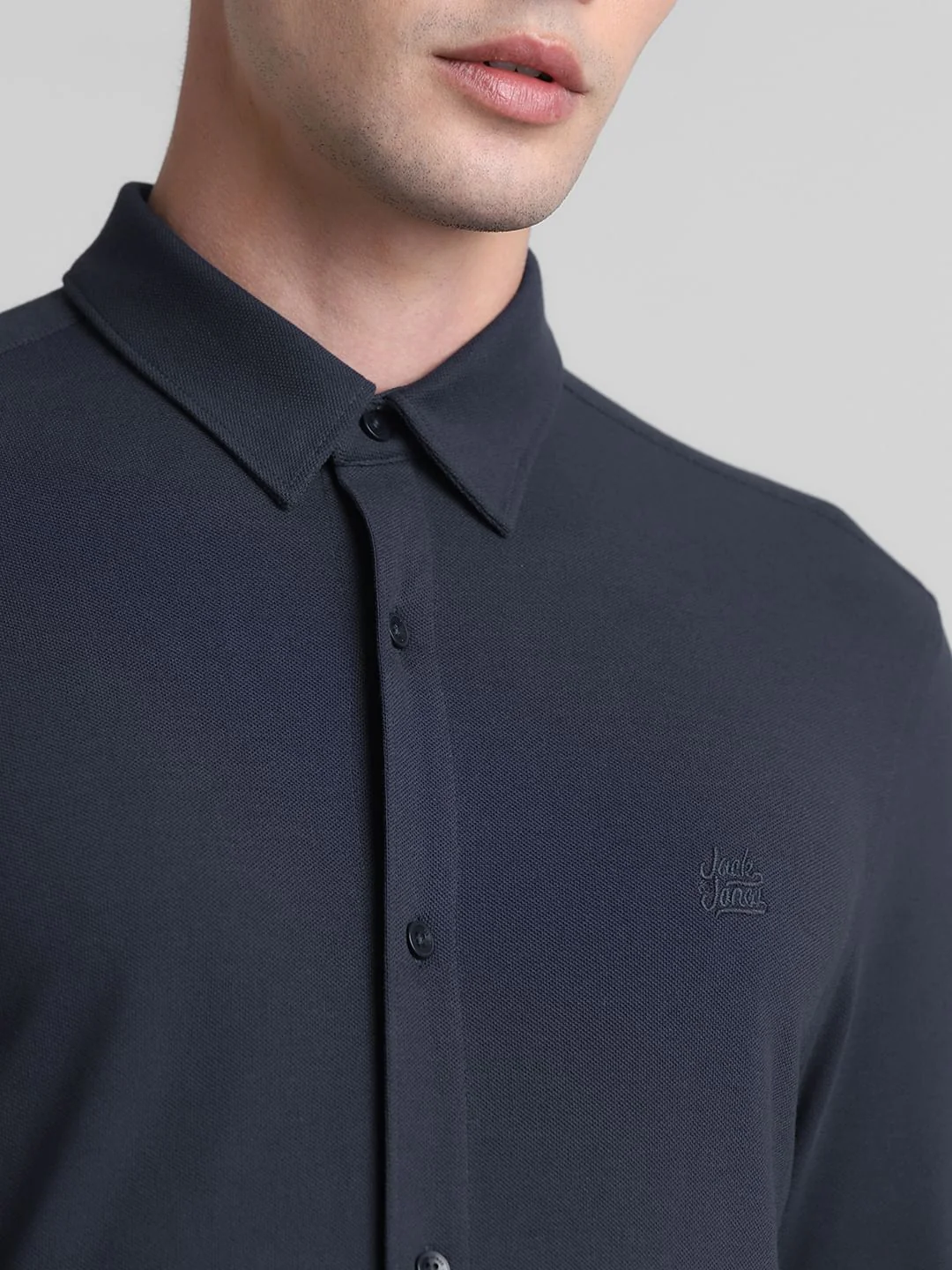 Blue Knitted Full Sleeves Shirt - Image 5