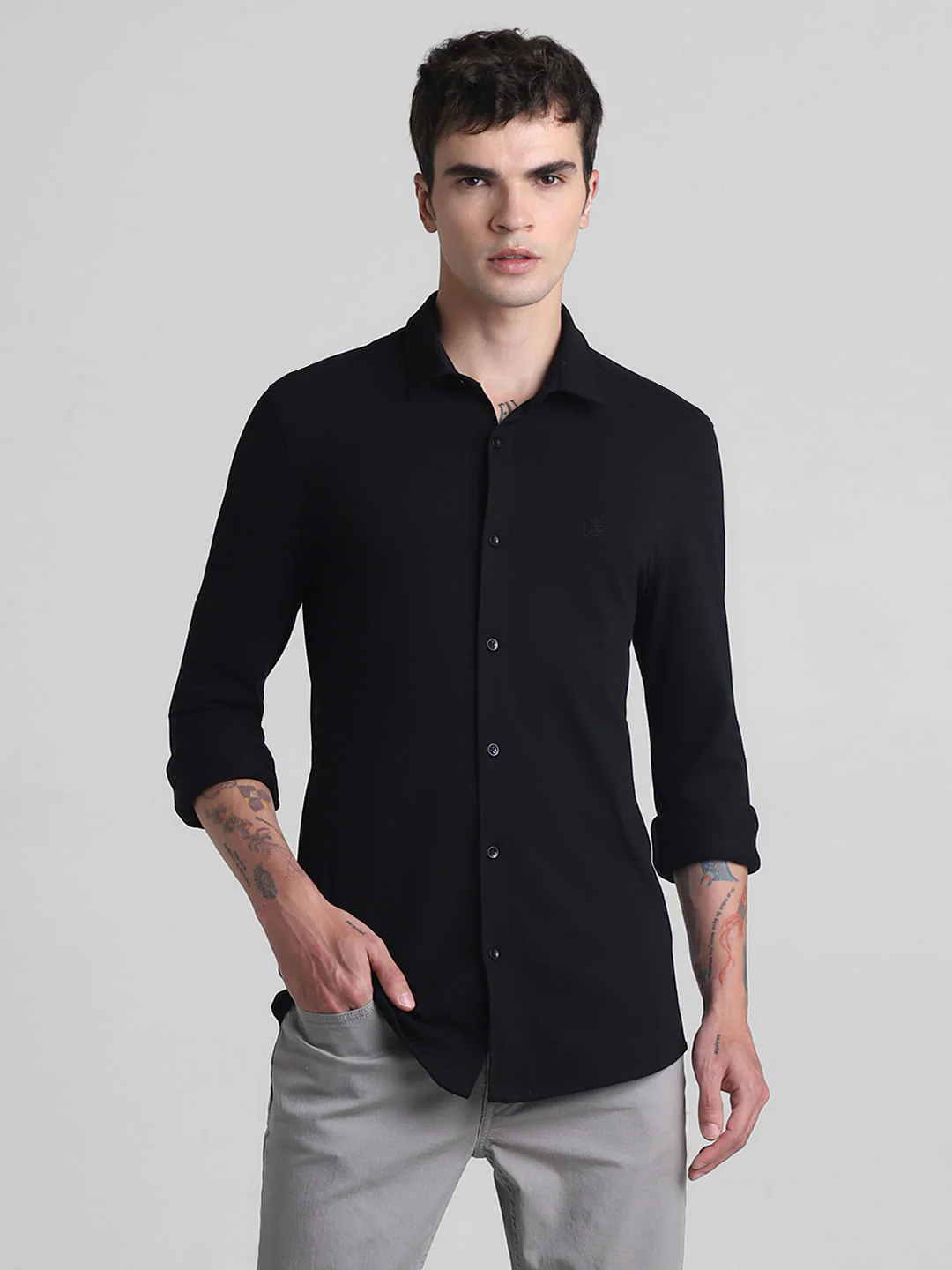 Black Knitted Full Sleeves Shirt - Image 2