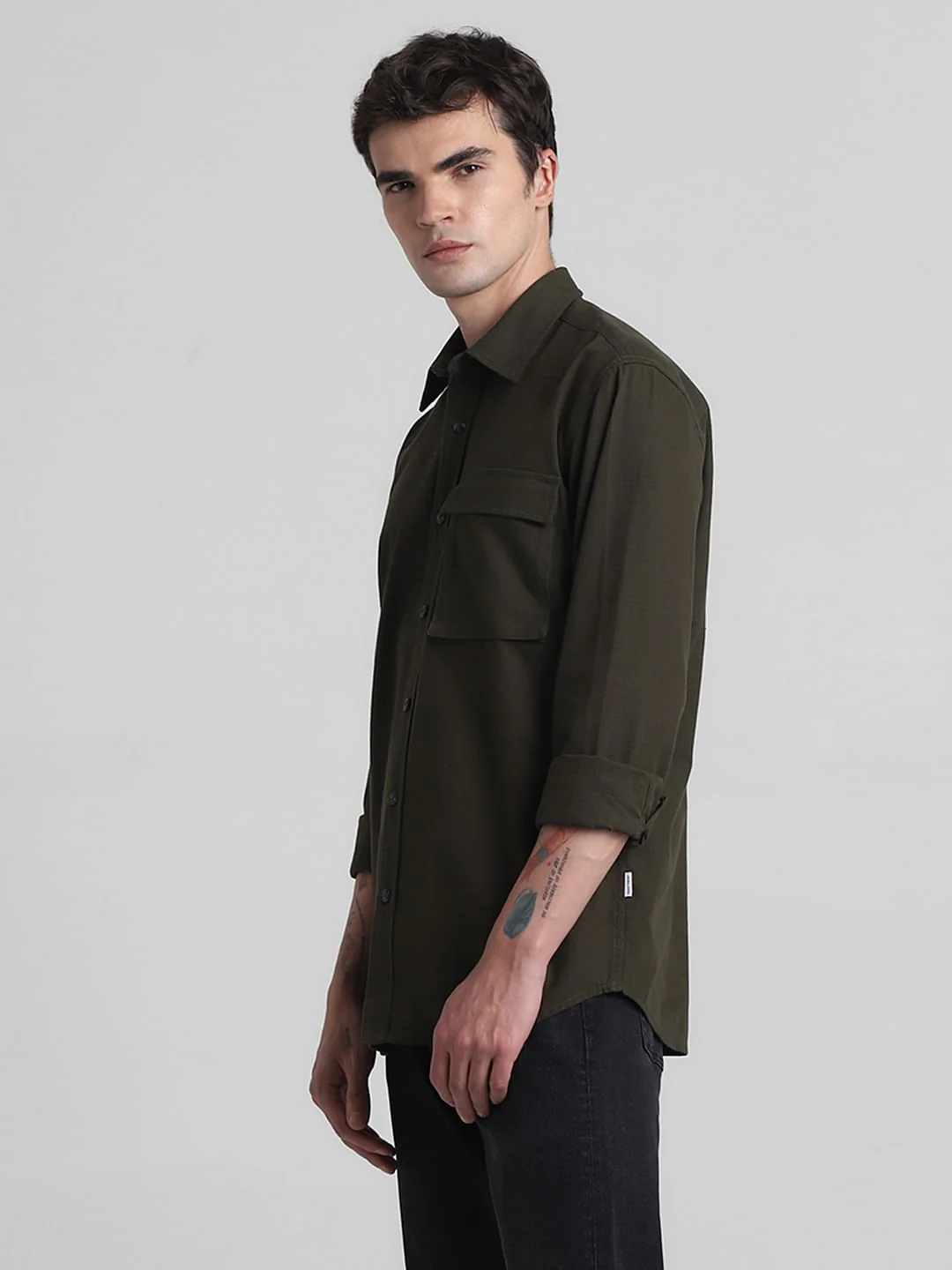 Green Cotton Full Sleeves Shirt - Image 3