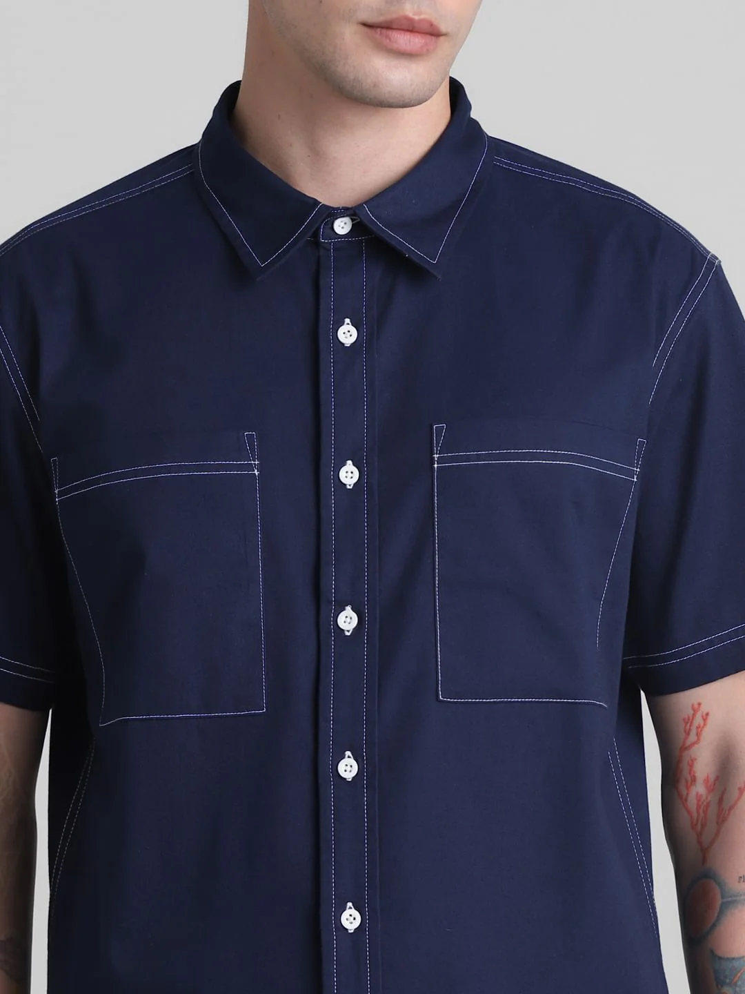 Blue Contrast Stitch Oversized Shirt - Image 5