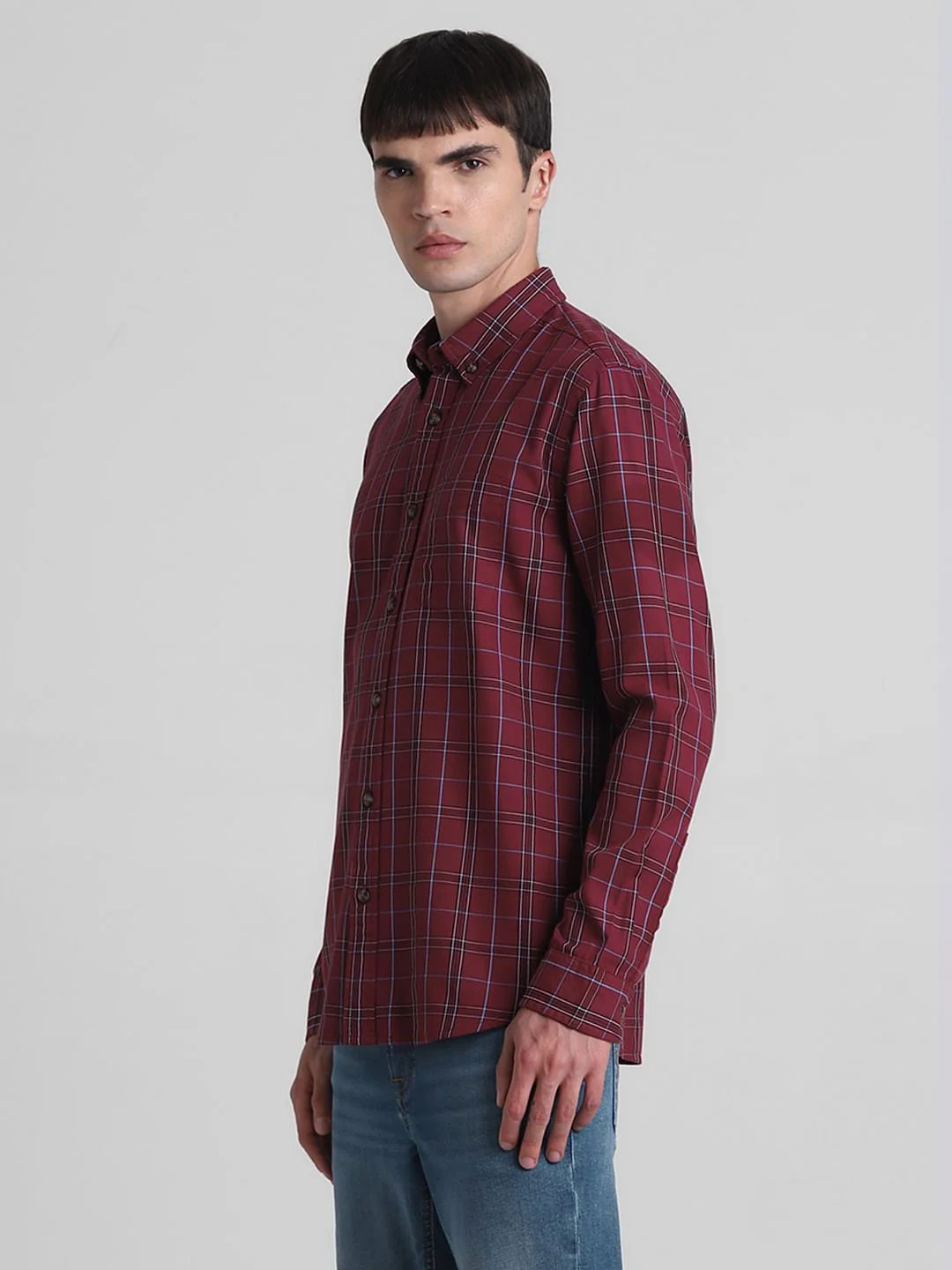 Red Cotton Check Full Sleeves Shirt - Image 3