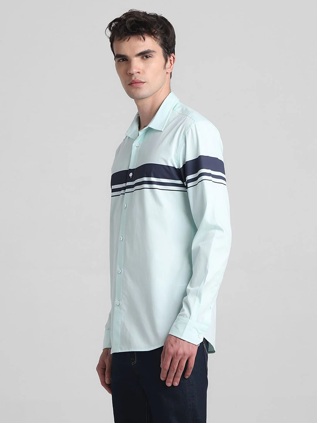 Mint Green Cotton Full Sleeves Shirt - Image 3