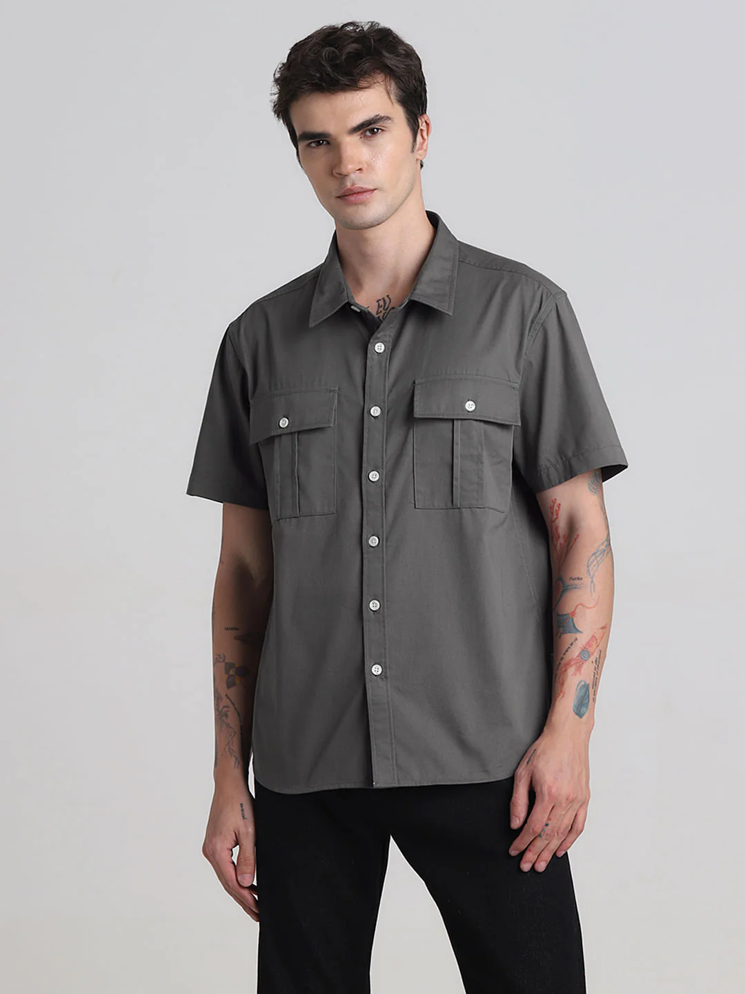Dark Grey Oversized Short Sleeves Shirt - Image 2