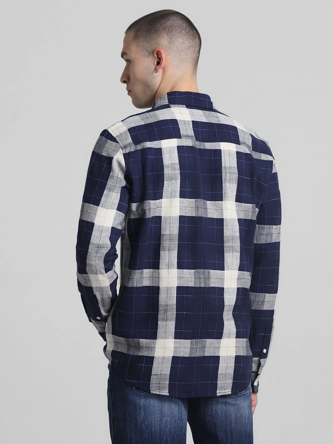 Navy Blue Check Full Sleeves Shirt - Image 4