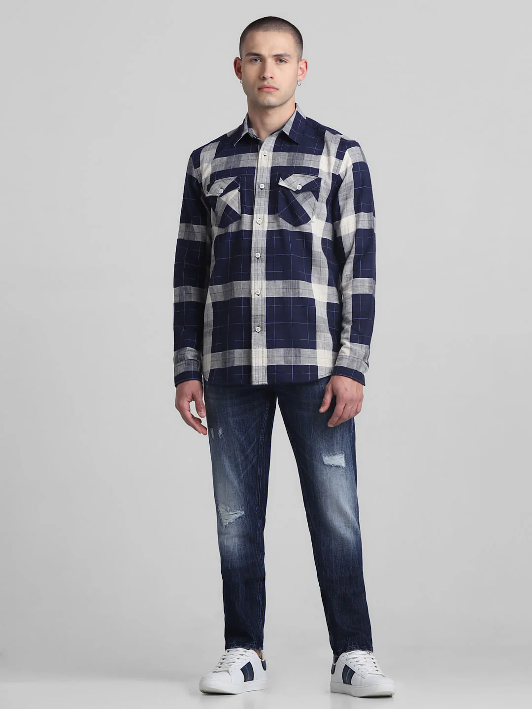 Navy Blue Check Full Sleeves Shirt - Image 6