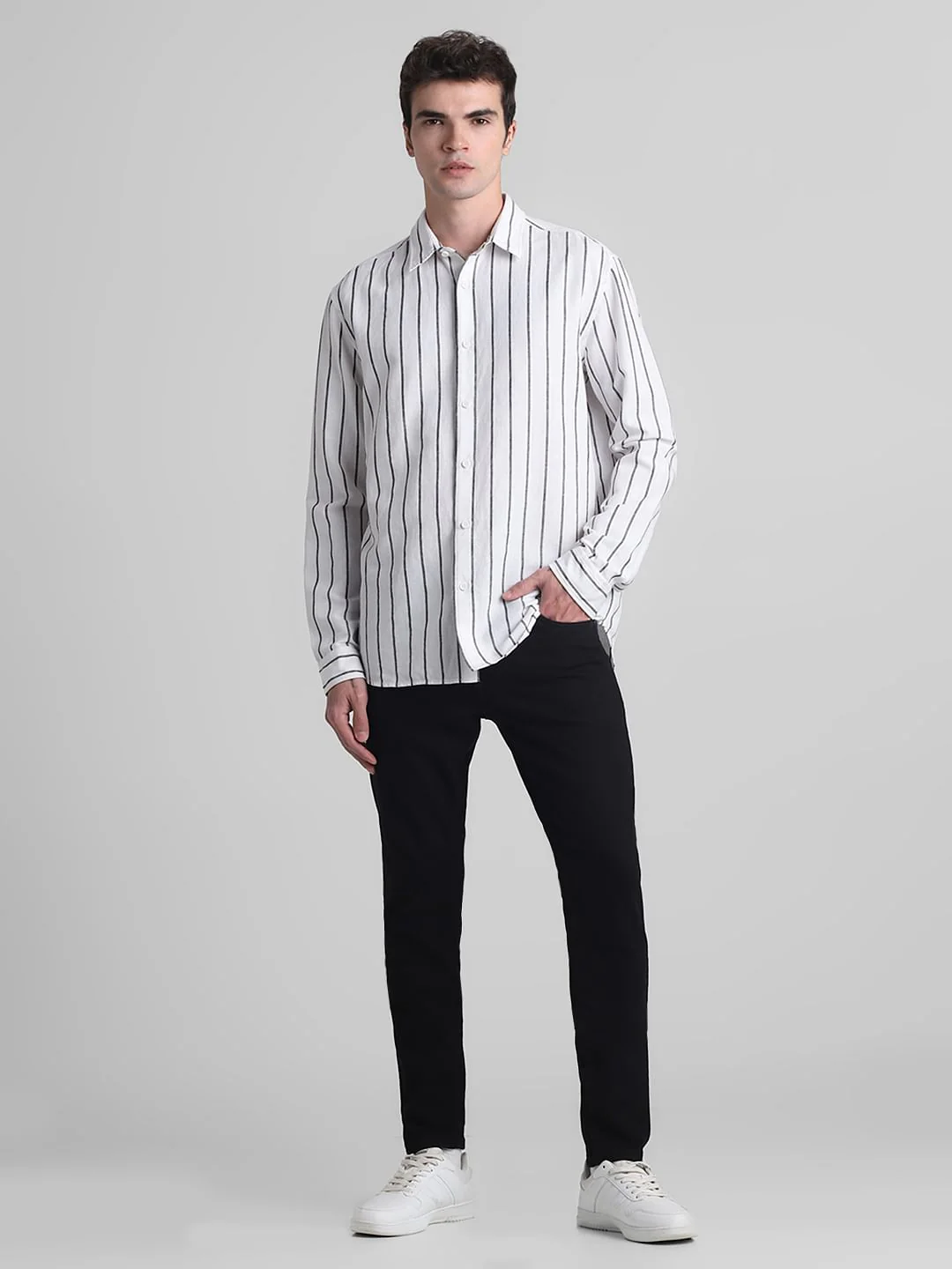 White Striped Full Sleeves Shirt - Image 6