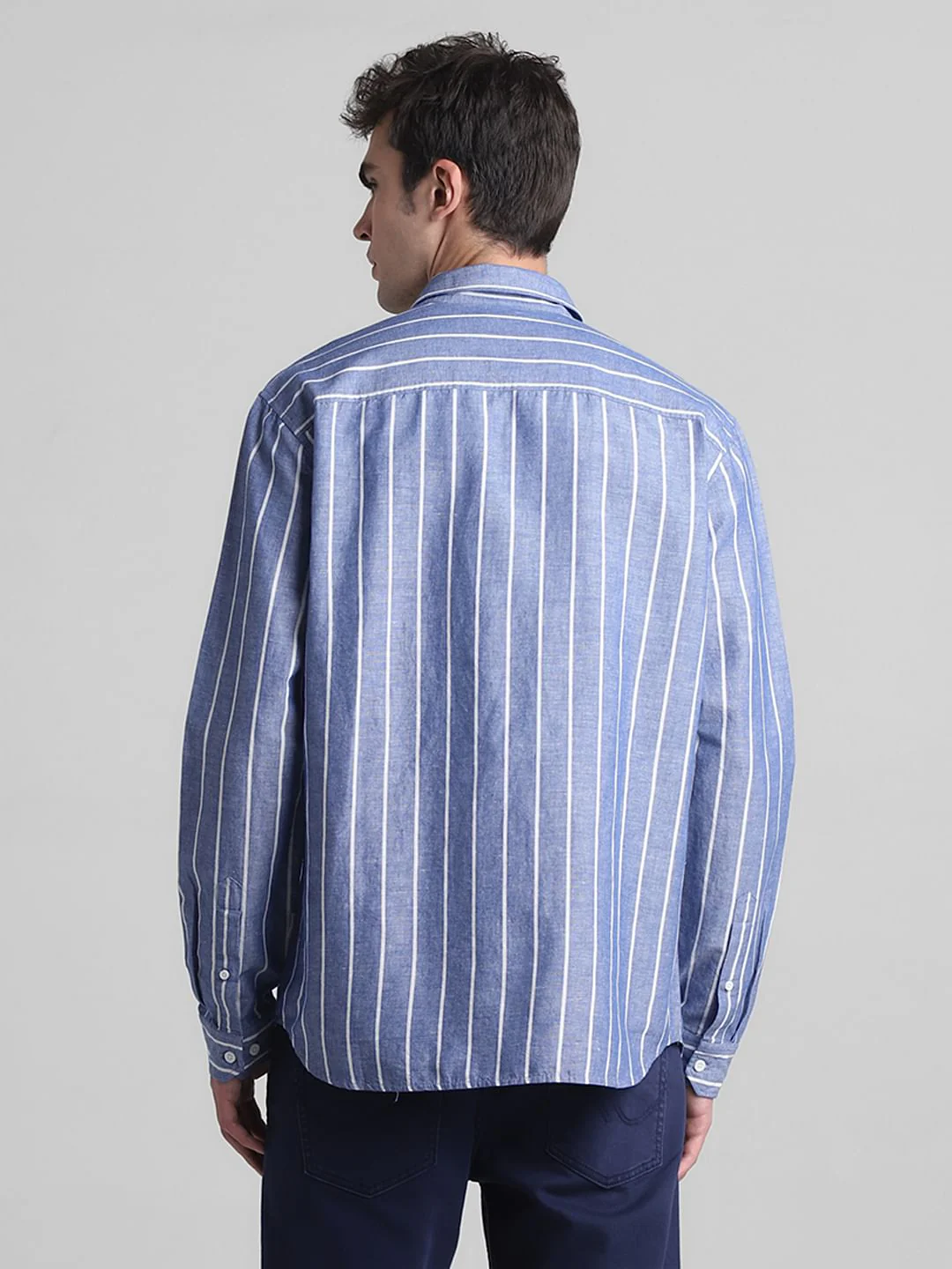 Blue Striped Full Sleeves Shirt - Image 4