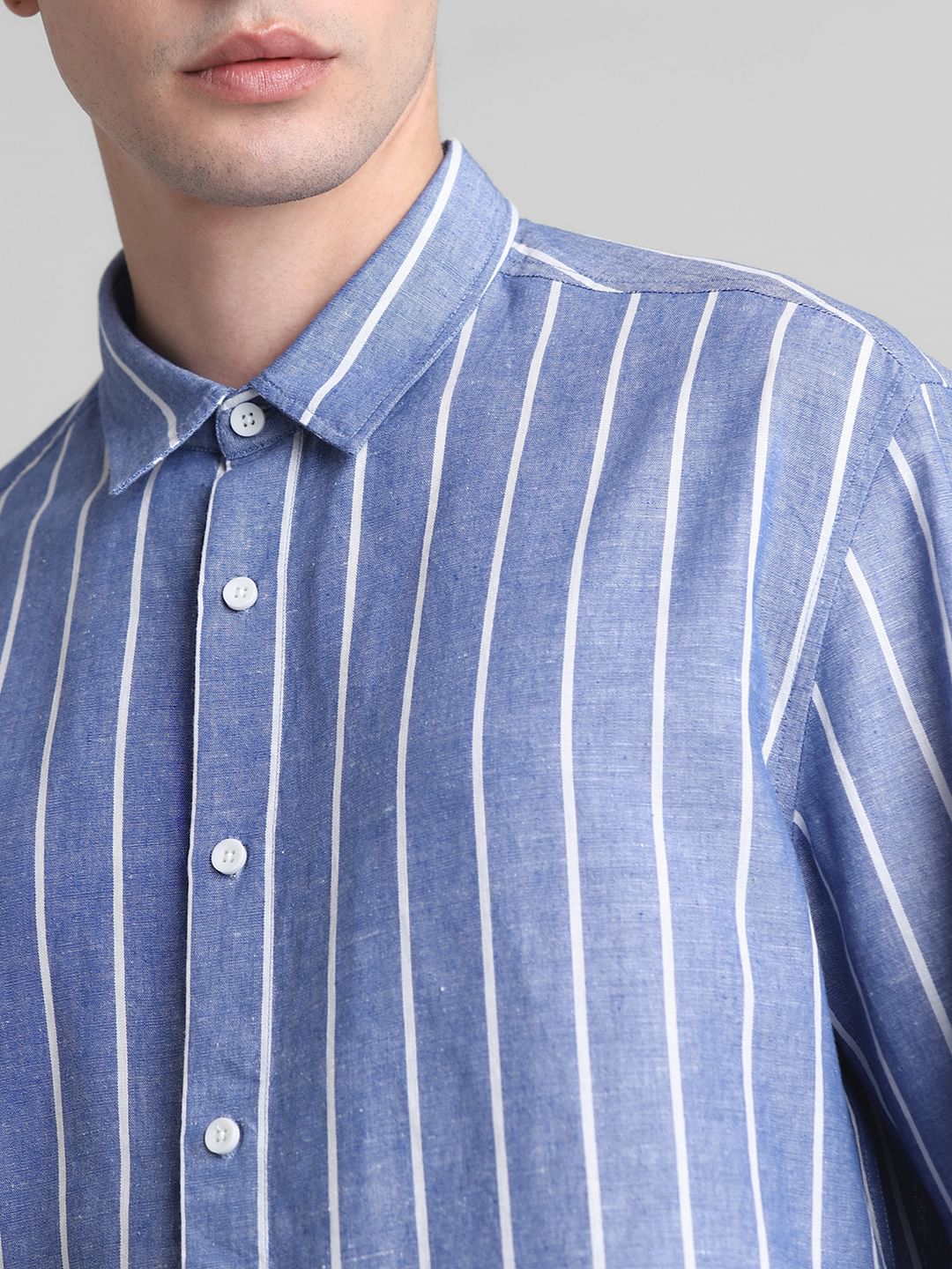 Blue Striped Full Sleeves Shirt - Image 5
