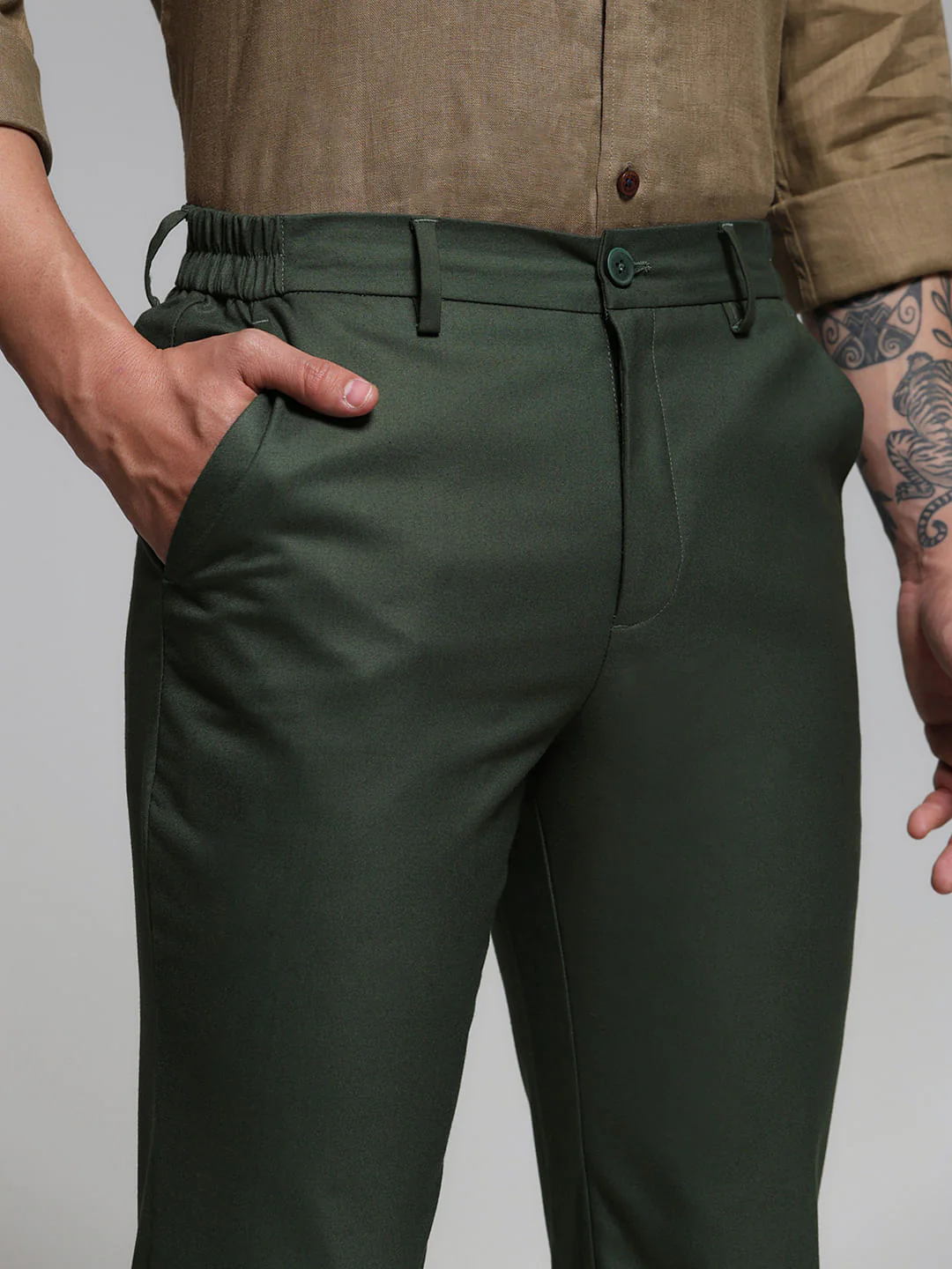 Dark Green Mid Rise Slim Fit Pants - Image 4