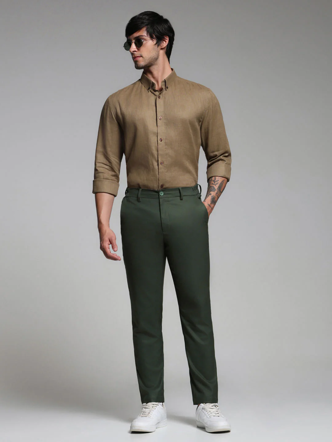 Dark Green Mid Rise Slim Fit Pants - Image 5