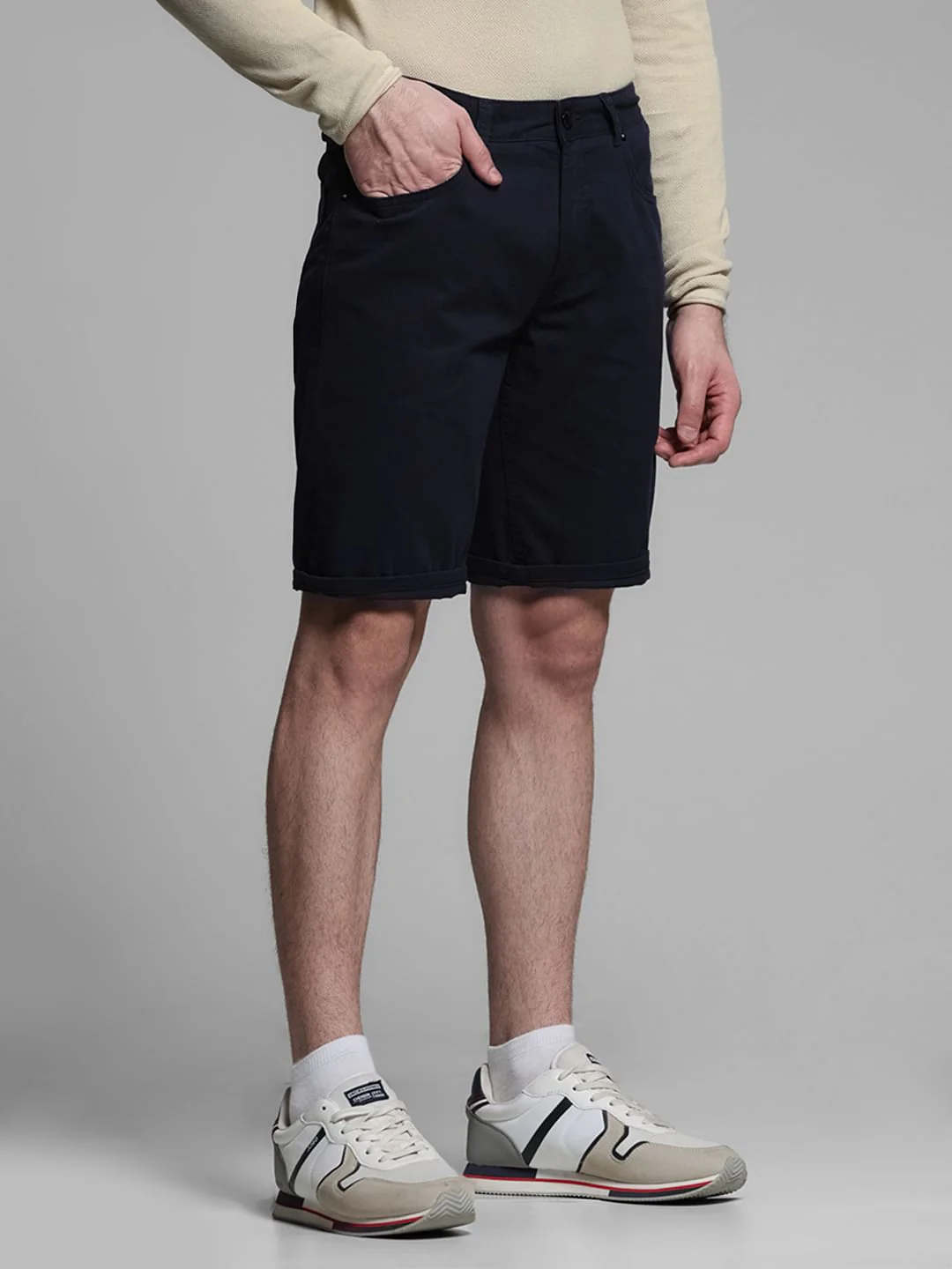 Navy Blue Mid Rise Cotton Shorts - Image 2