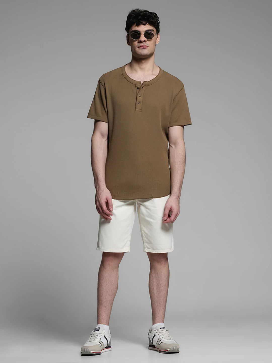 Beige Mid Rise Cotton Shorts - Image 6