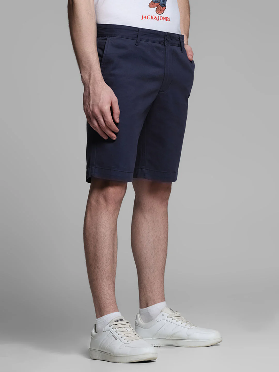 Dark Blue Mid Rise Cotton Shorts - Image 2