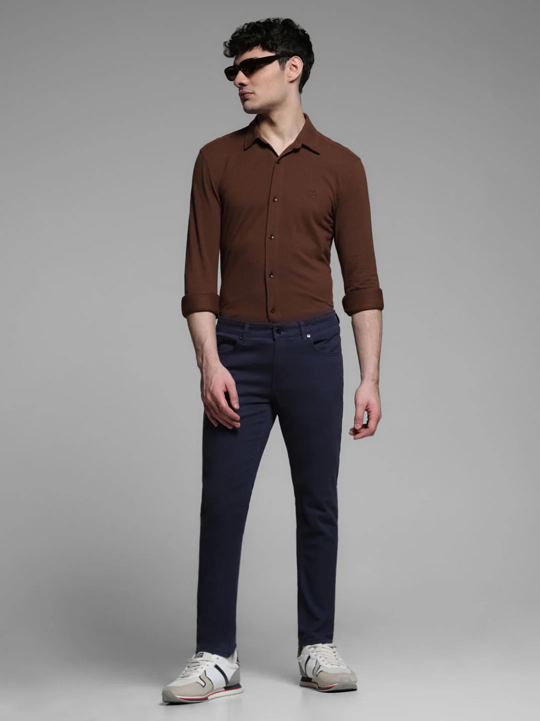Dark Blue Mid Rise Slim Fit Pants - Image 6