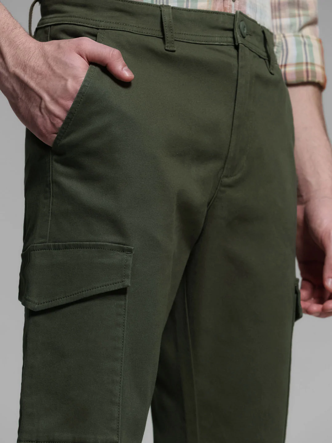 Dark Green Mid Rise Cargo Trousers - Image 4