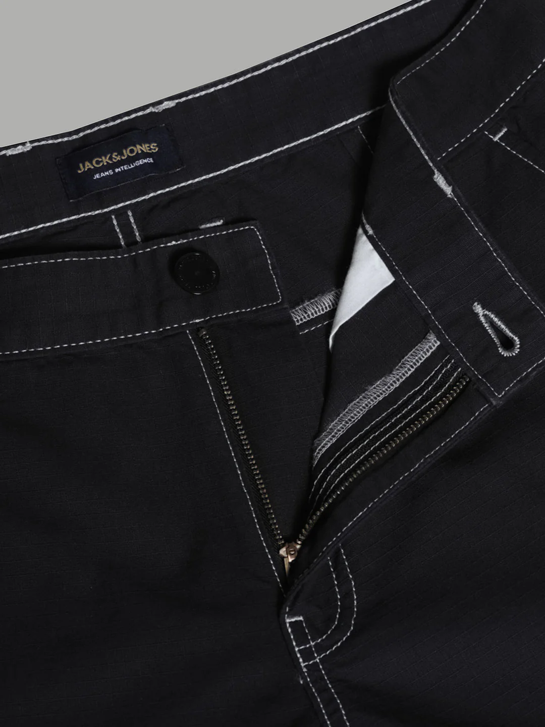 Black Contrast Stitch Cargo Trousers - Image 5