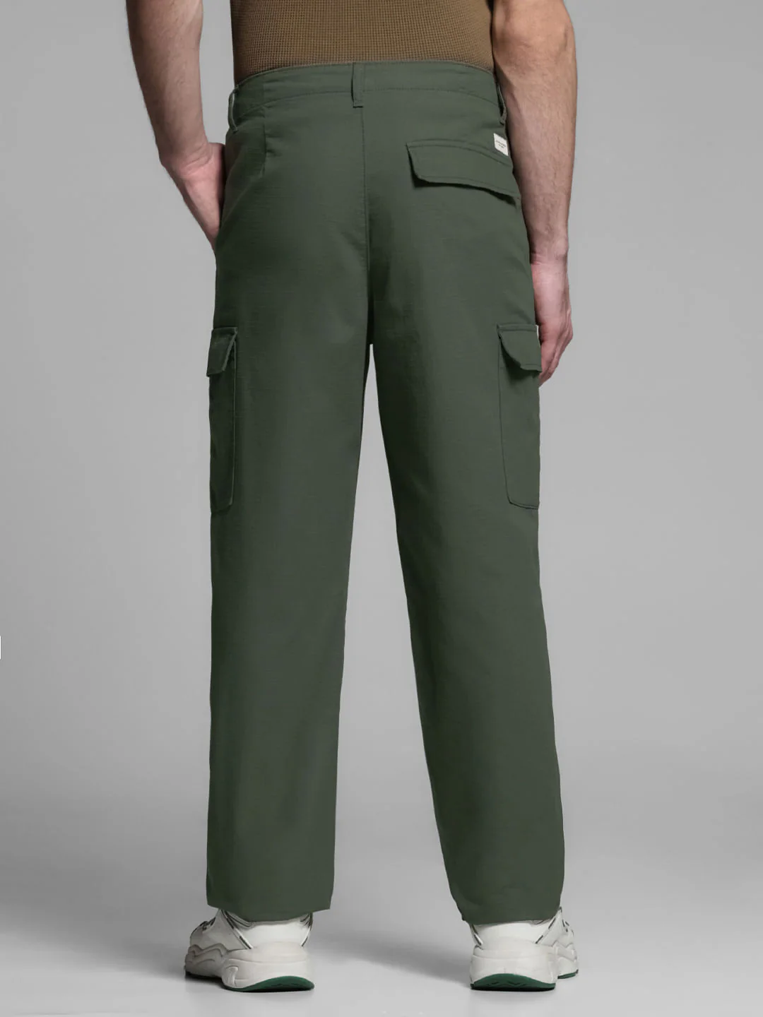 Dark Green Mid Rise Cargo Trousers - Image 3