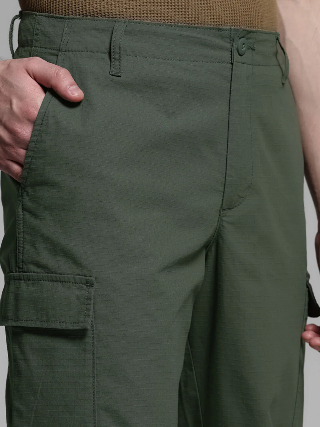 Dark Green Mid Rise Cargo Trousers - Image 4