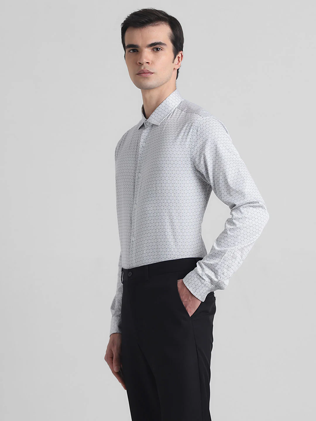 White Printed Cotton Formal Shirt - Image 3