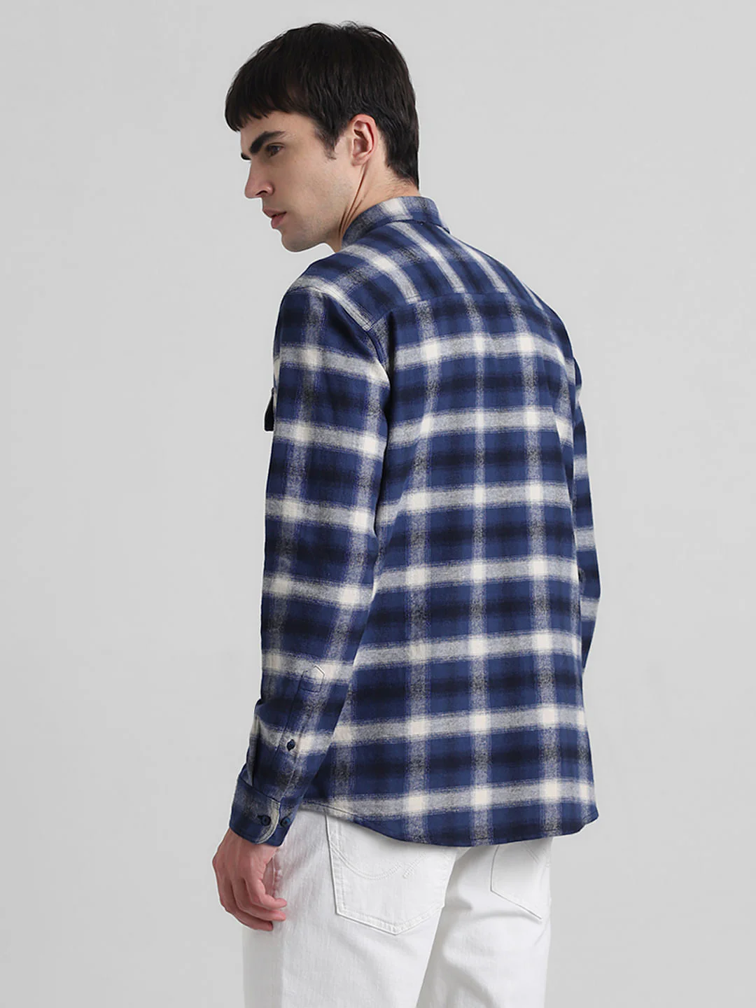 Blue Check Print Cotton Shirt - Image 4