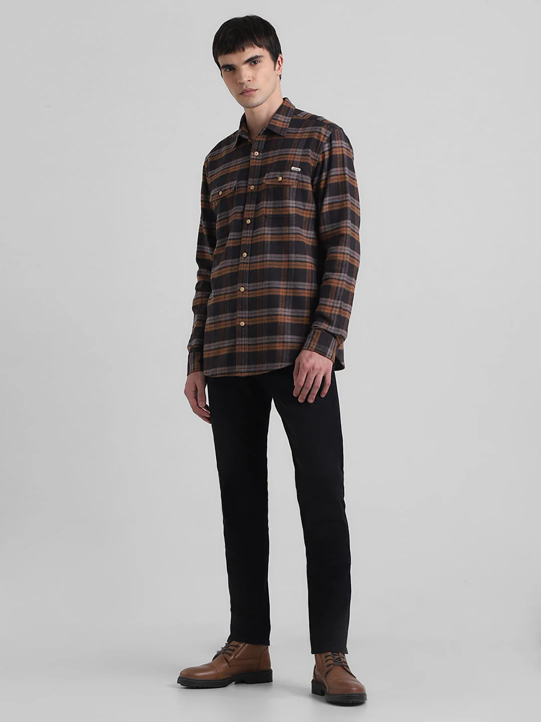 Brown Check Print Full Sleeves Shirt - Image 6