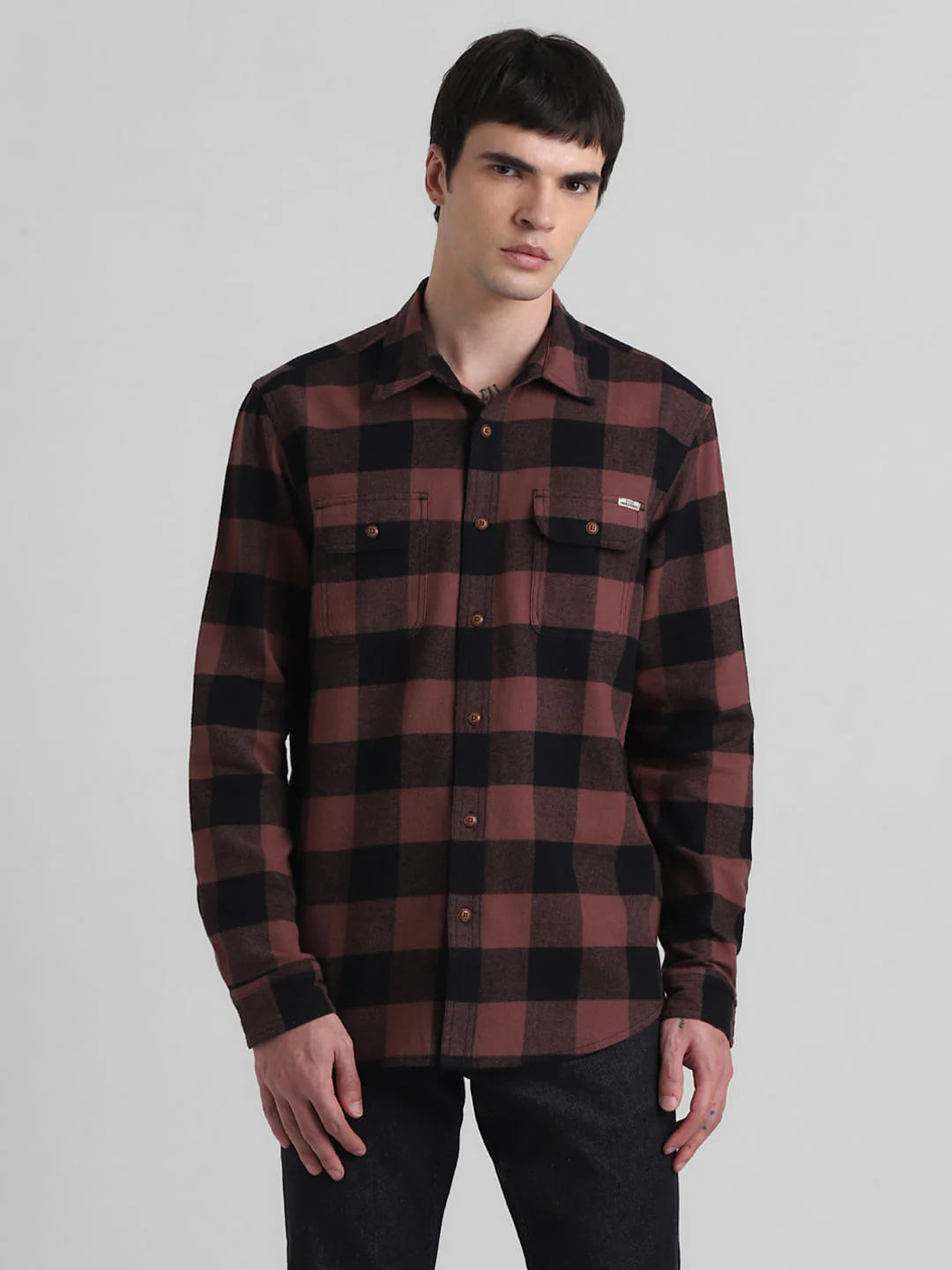 Warm Brown Check Print Shirt - Image 2
