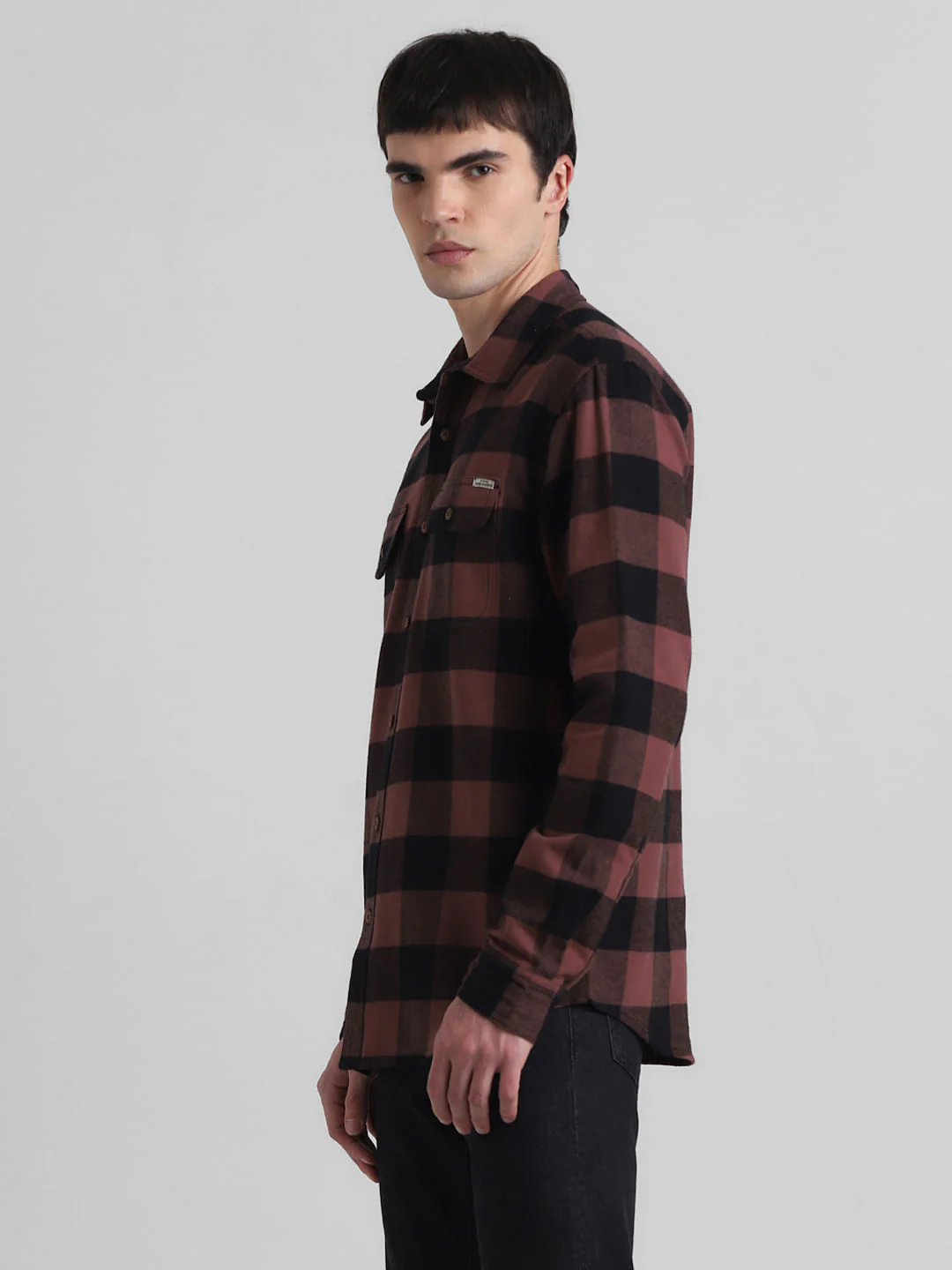 Warm Brown Check Print Shirt - Image 3