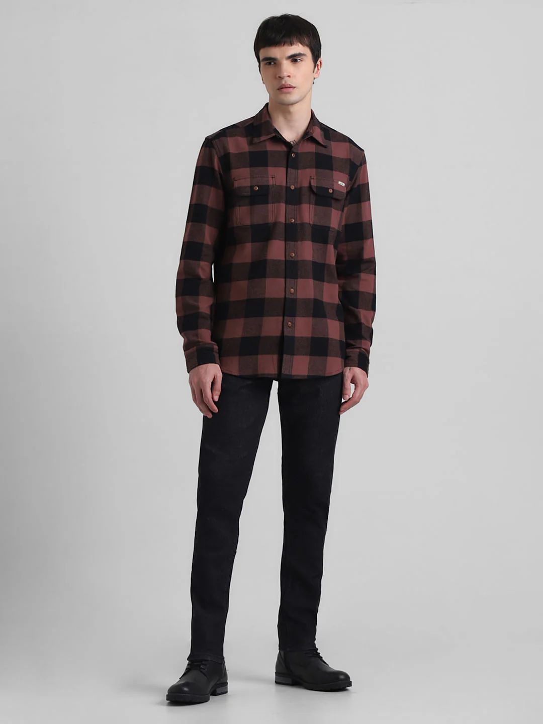 Warm Brown Check Print Shirt - Image 6