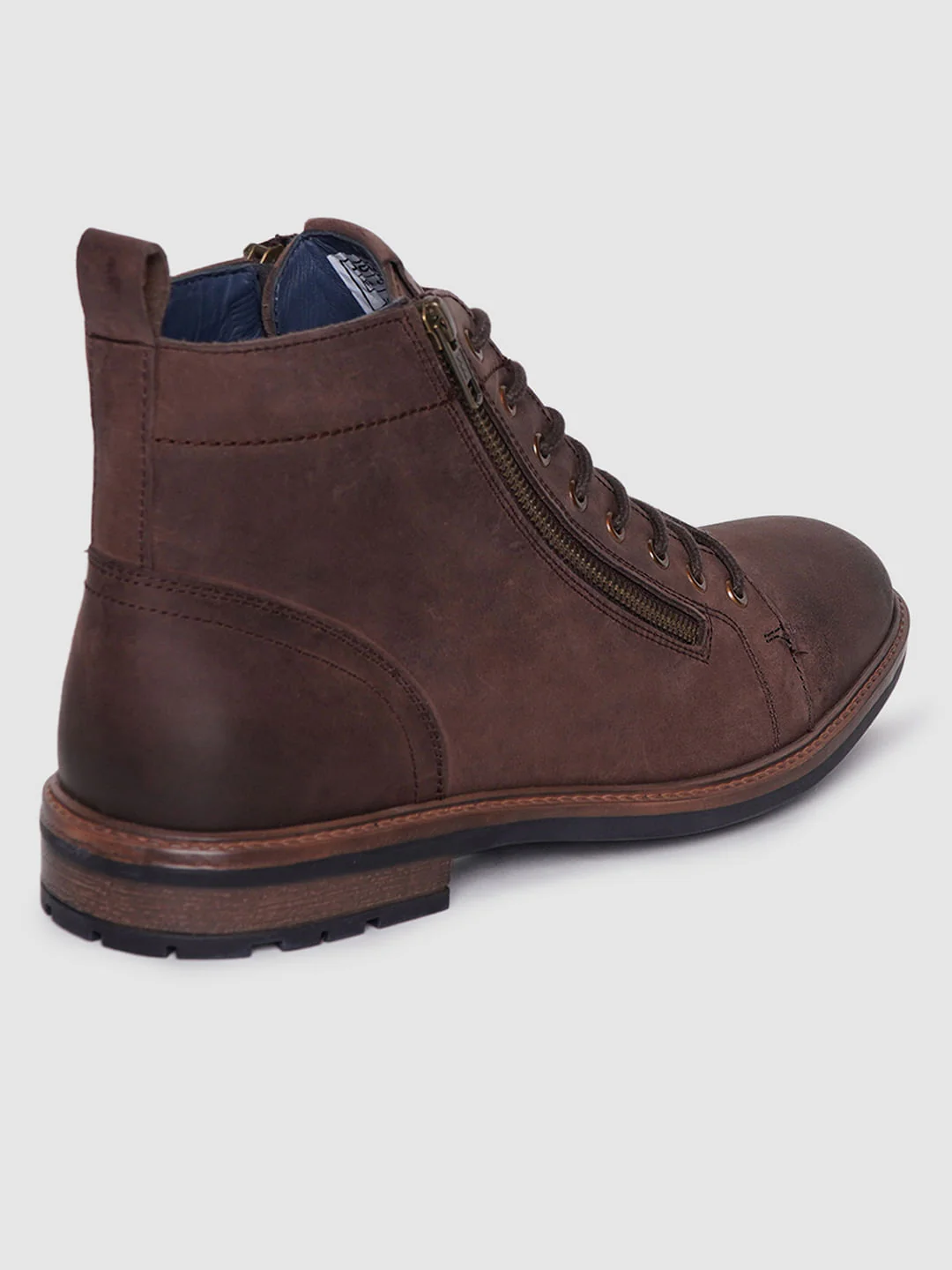 Dark Brown Zip Detail Leather Boots - Image 3